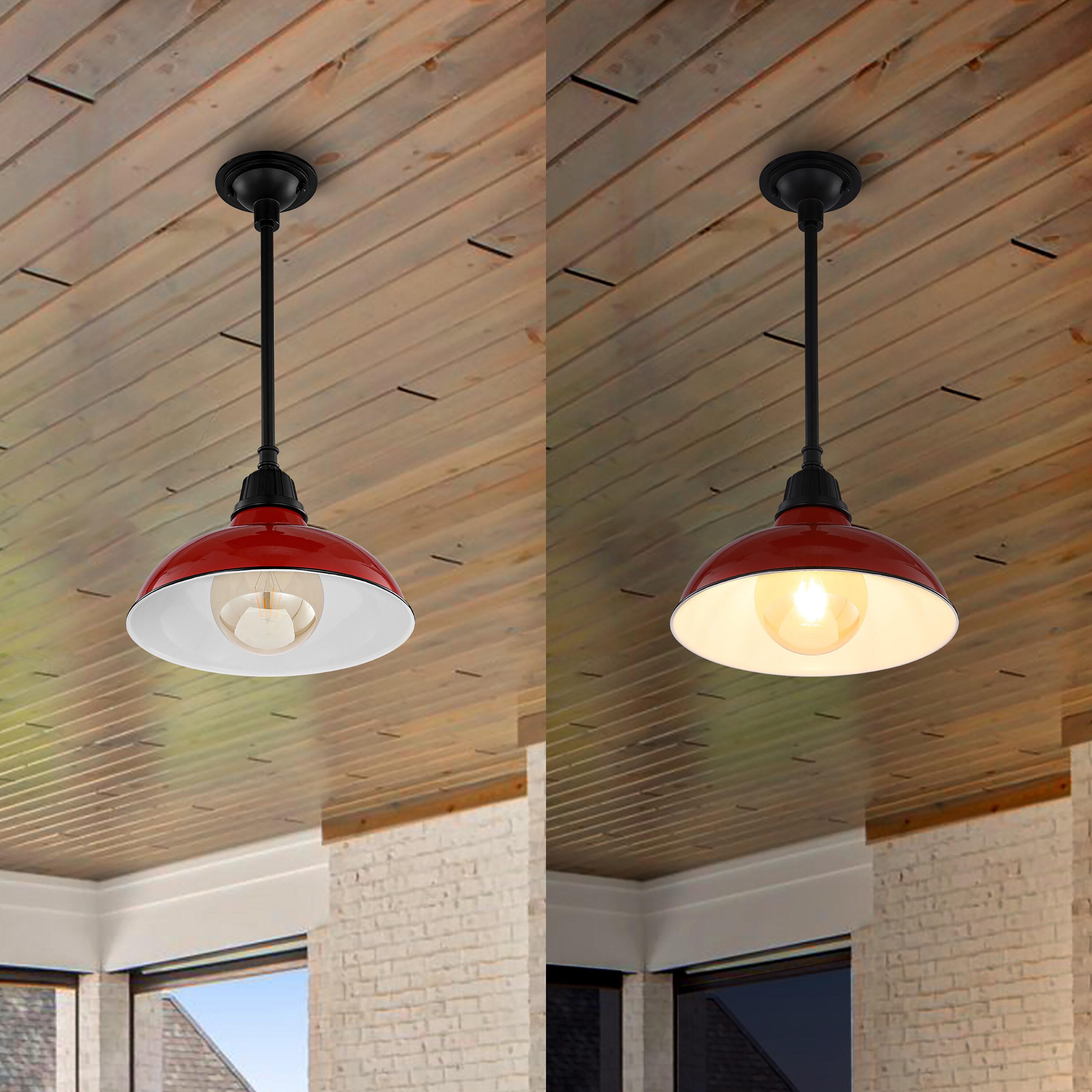 Jasper 12.25" 1-Light Farmhouse Industrial Indoor/Outdoor Iron LED Pendant, Red