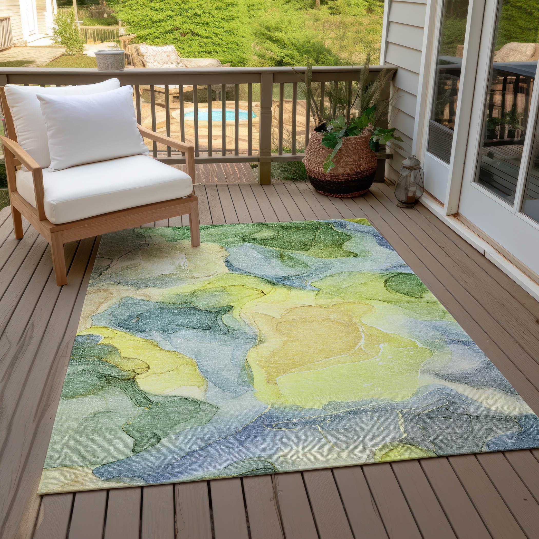 Addison Rugs Chantille Indoor/Outdoor Transitional Watercolors Yellow Washable Rectangle Rug, 8' x 10'