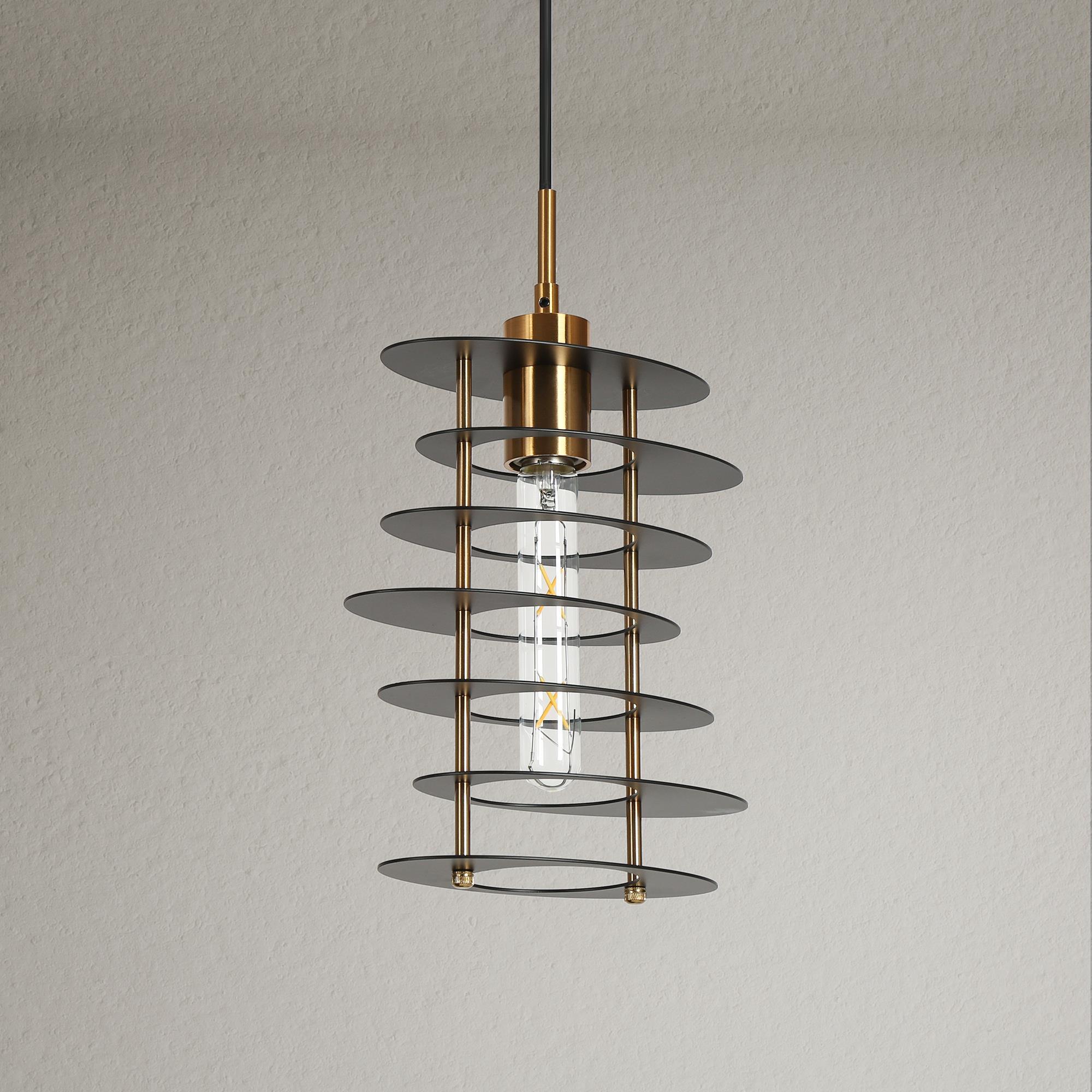 LNC Meubelkunst 1-Lights 9" Modern Cylinder Mini Pendant  Lights,Black and Polished Gold