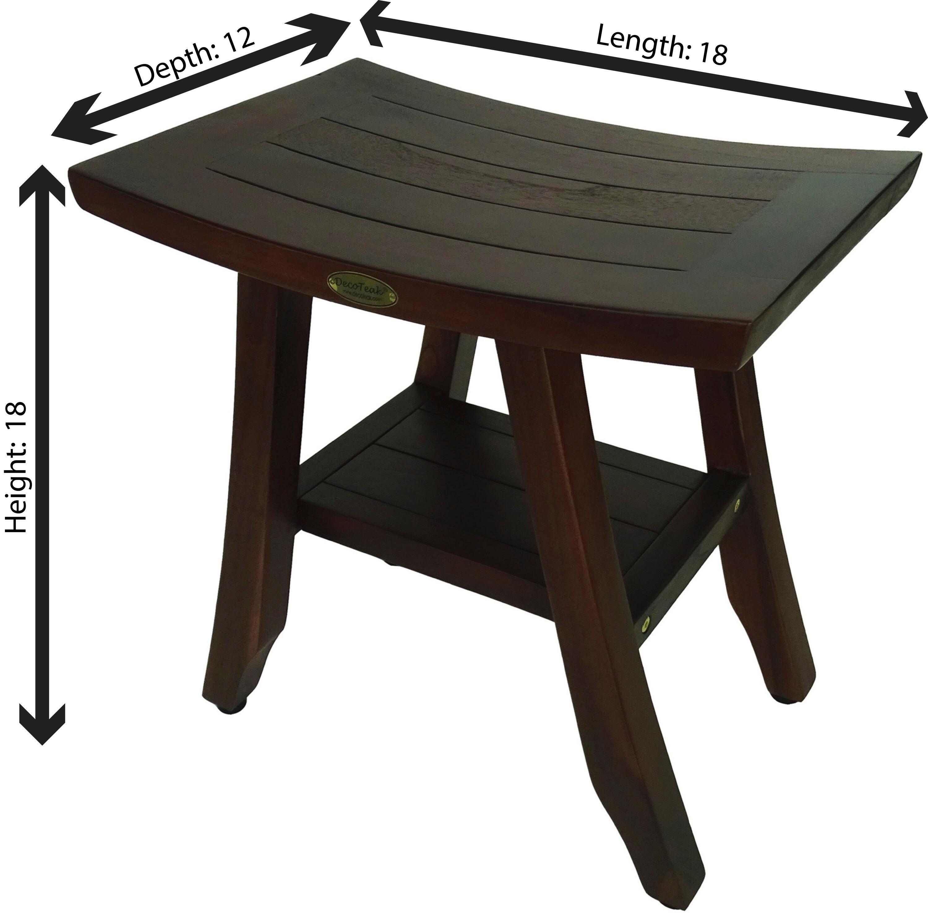 18&#34; Satori DT90 Wide Teak Wood Shower Bench with Shelf - DecoTeak
