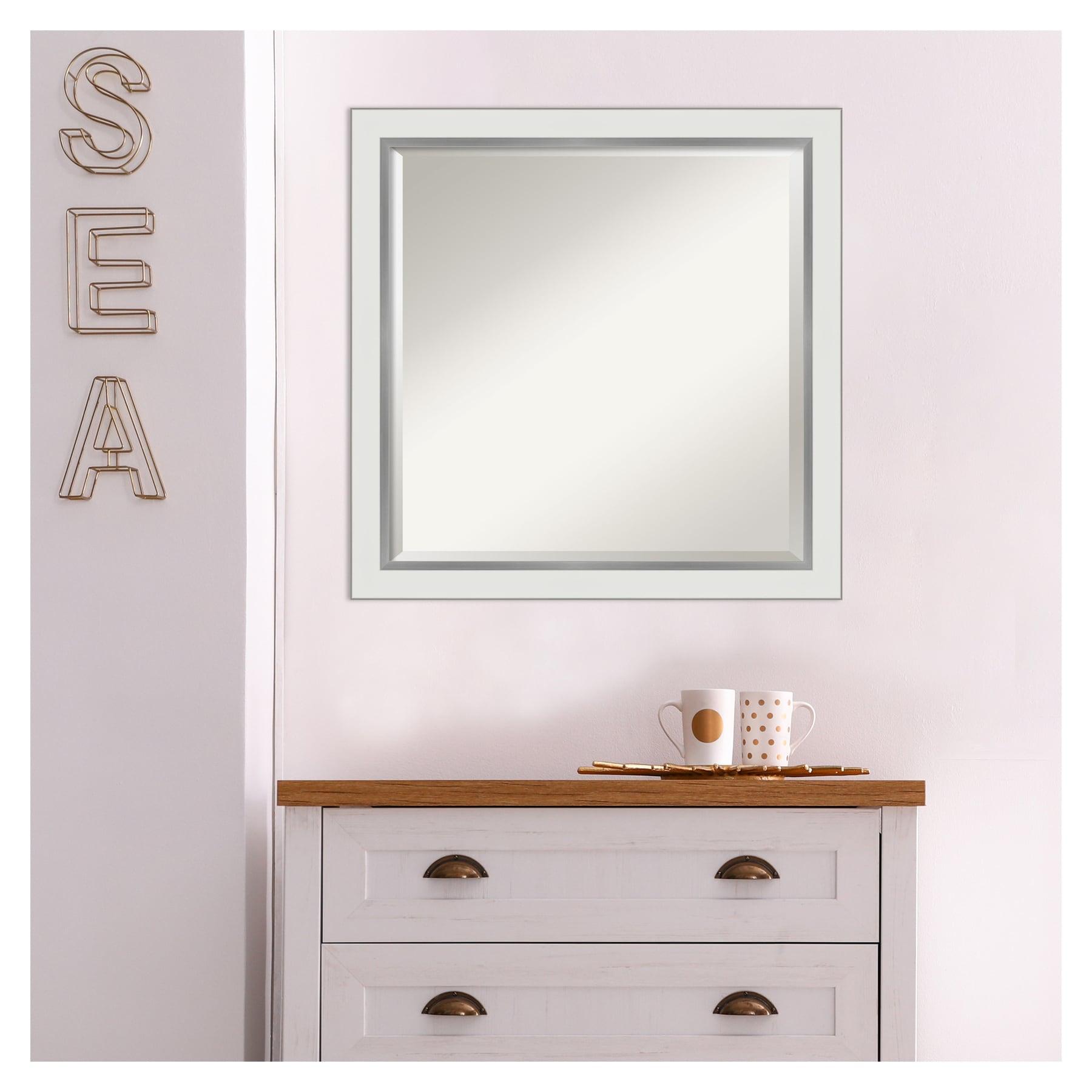 Amanti Art Eva 23-Inches x 23-Inches Framed Square Bathroom Vanity Mirror ( Satin Silver,White )
