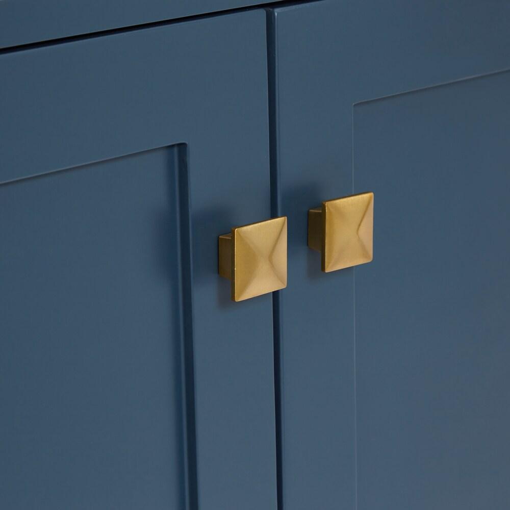 ARIEL Cambridge 43 Inch Midnight Blue Bathroom Vanity with Single Sink, Solid Wood, White Quartz Countertop, 1.5-Inch Edge, Right Rectangular Undermount Sink, 2 Soft Closing Doors, 5 Drawers