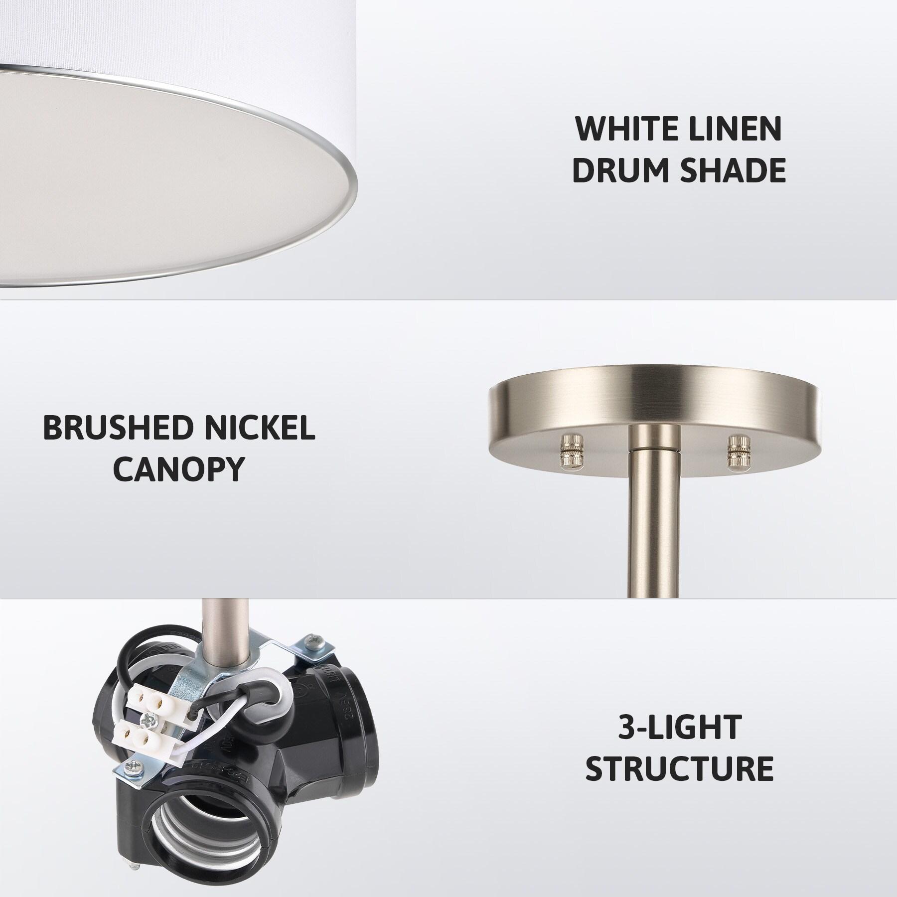 Progress Lighting Inspire Collection 3-Light Semi-Flush Mount, Brushed Nickel, Summer Linen Shade