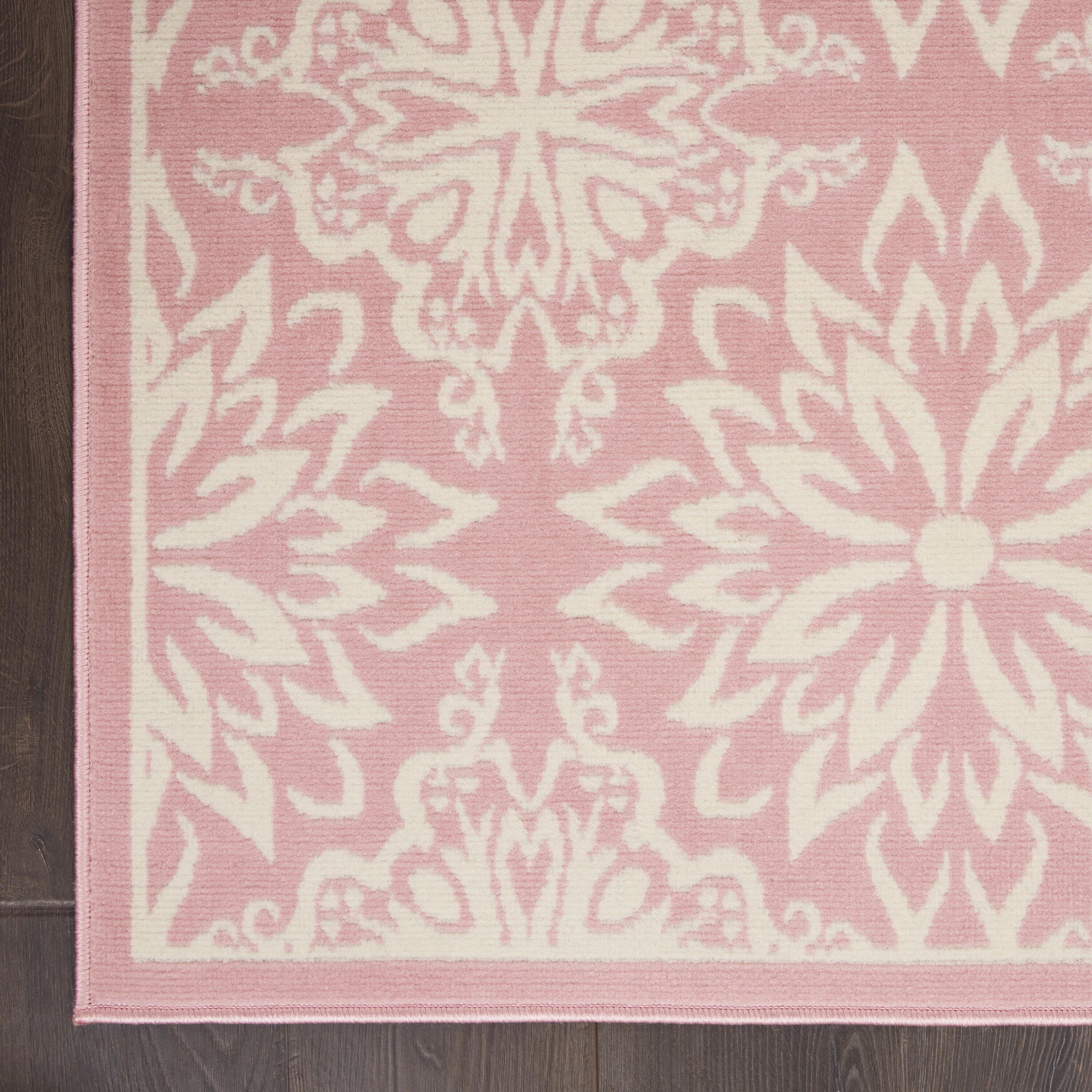 Nourison Jubilant Geometric Floral Ivory/Pink 5'3" x 7'3" Area Rug, (5' x 7')