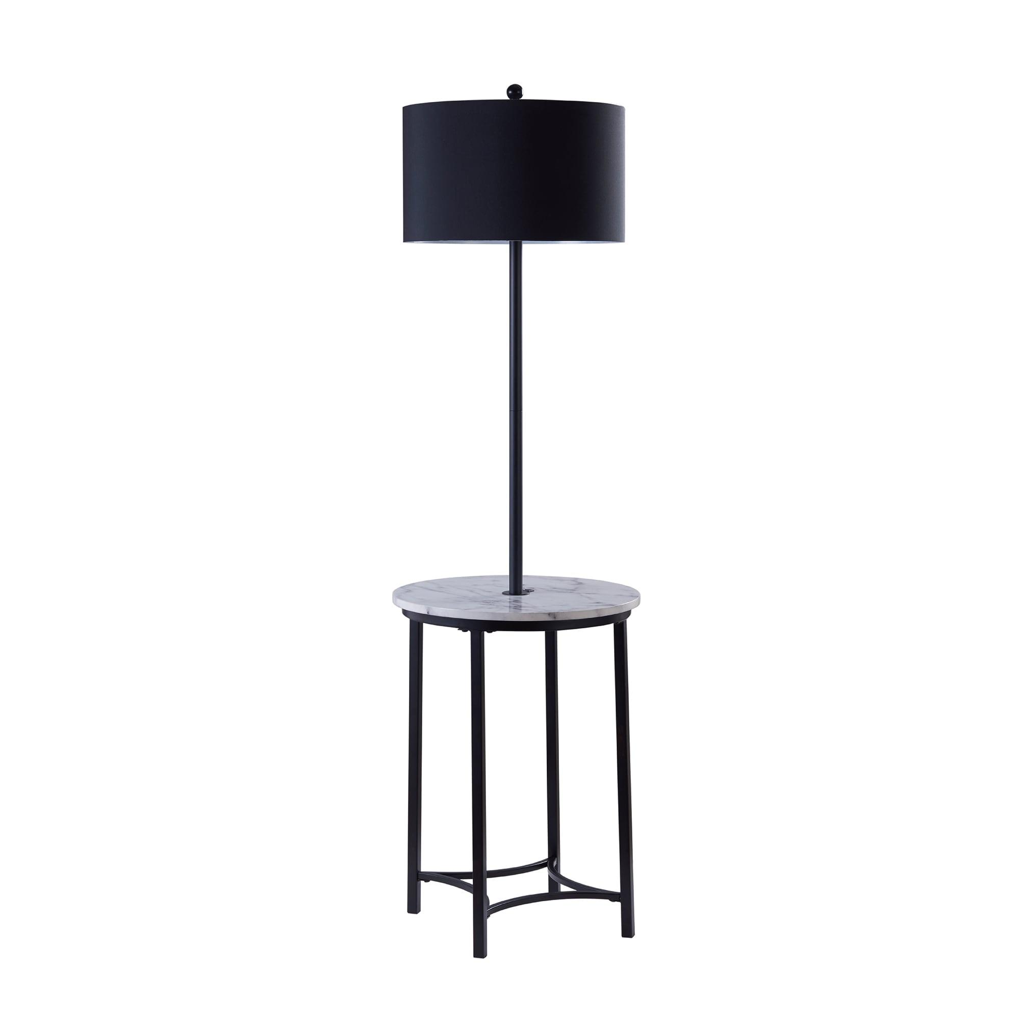 Teamson Home Shenna Floor Lamp with Side Table and Built-In USB, Faux Marble/Black