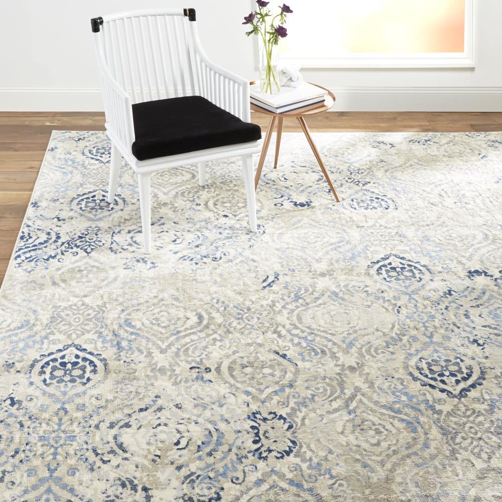 Home Dynamix Melrose Audrey Ogee Damask Area Rug, Ivory/Blue, 7'10"x10'2"