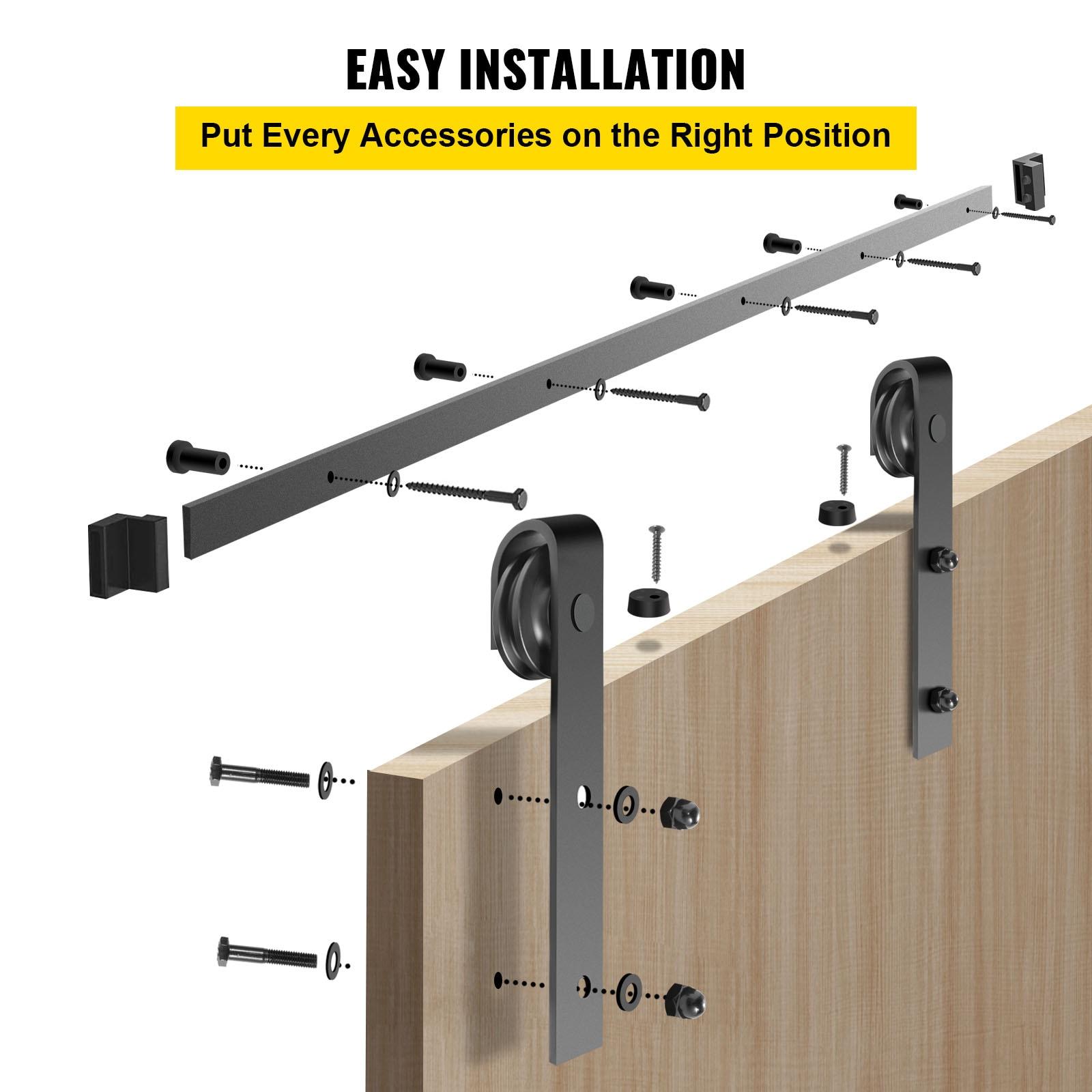 VEVOR Black Steel Single Door Barn Door Hardware Kit Standard Single