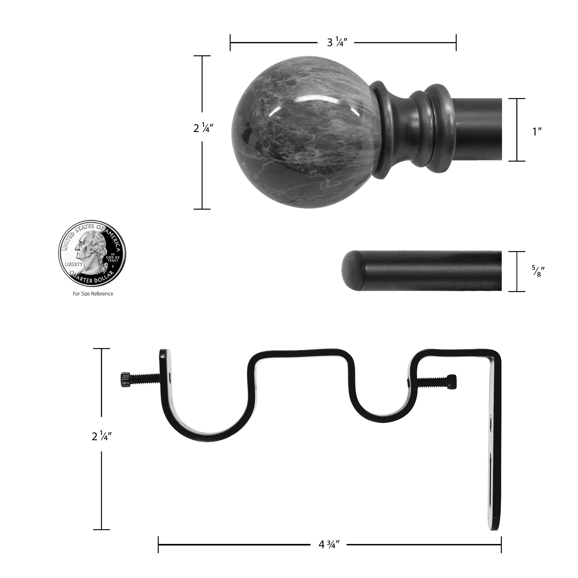 Decopolitan MARBLE BALL DOUBLE CURTAIN ROD SET, 72 to 144-Inches, Antique Silver
