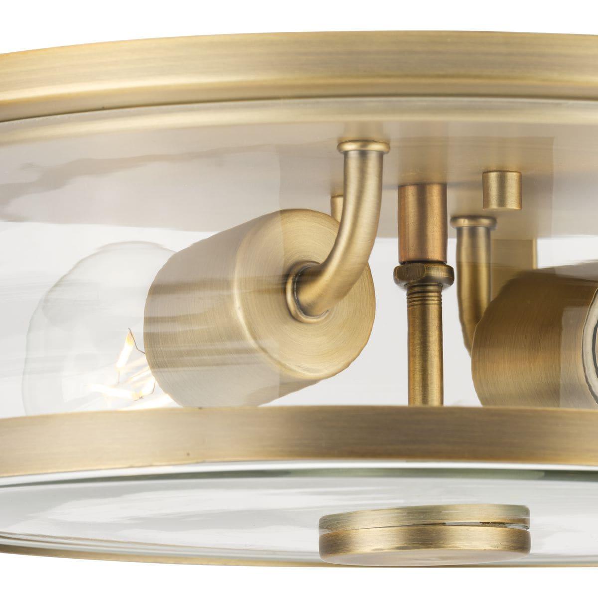 Progress Lighting Gilliam 2-Light Flush Mount, Vintage Brass, Clear Curved Glass