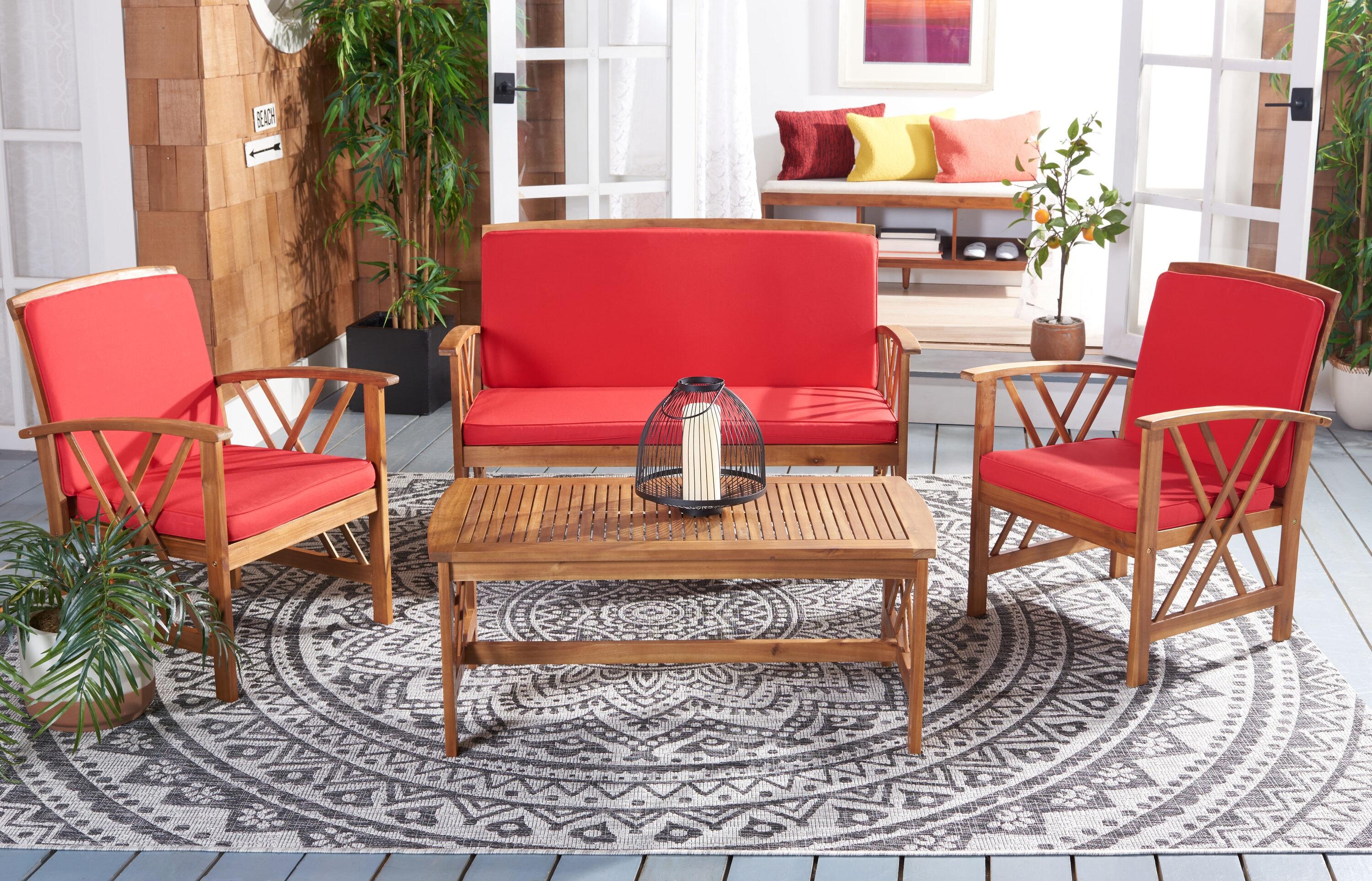 Fontana 4 Piece Set - Indoor/Outdoor - PAT7008 - Natural/Red - Safavieh