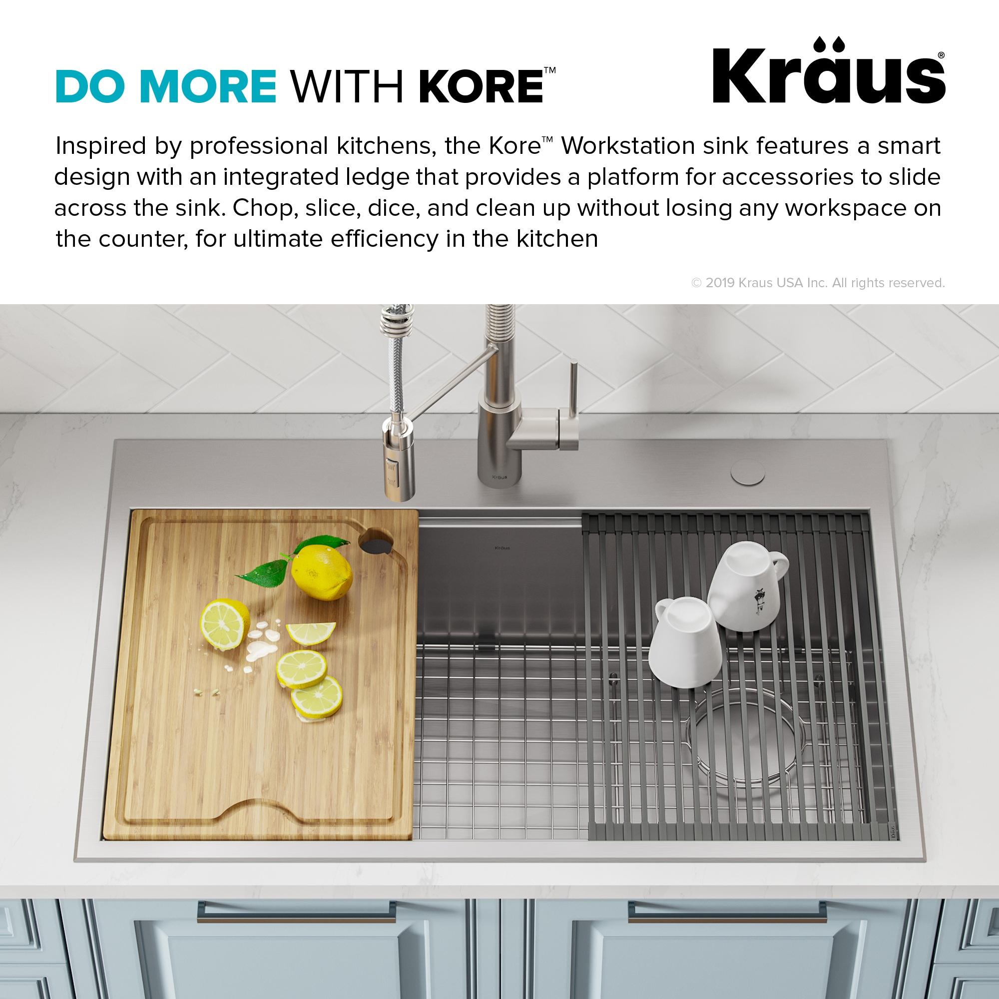 KRAUS Kore™ Workstation 33" L Top Mount Drop-In 16 Gauge Black Stainless Steel Single Bowl Kitchen Sink