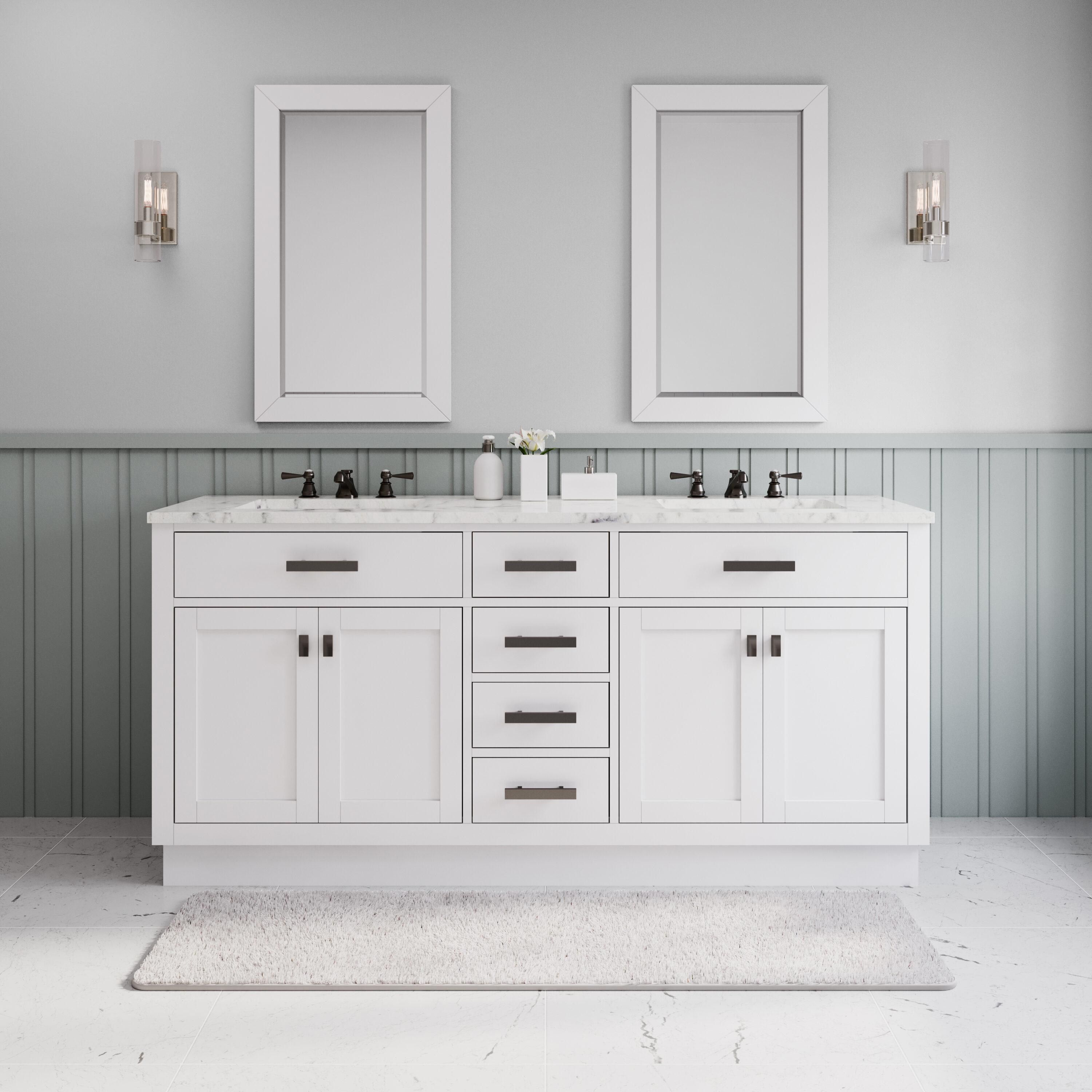 Hartford 72" Carrara White Marble Countertop Bath Vanity in Pure White with Faucet