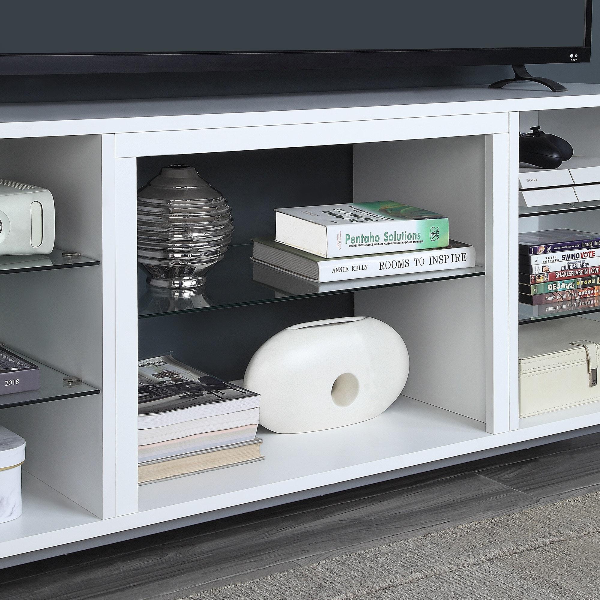 Brighton TV Stand for TVs up to 56" White - Manhattan Comfort: Modern Media Console with Open Glass Shelves & Cable Management