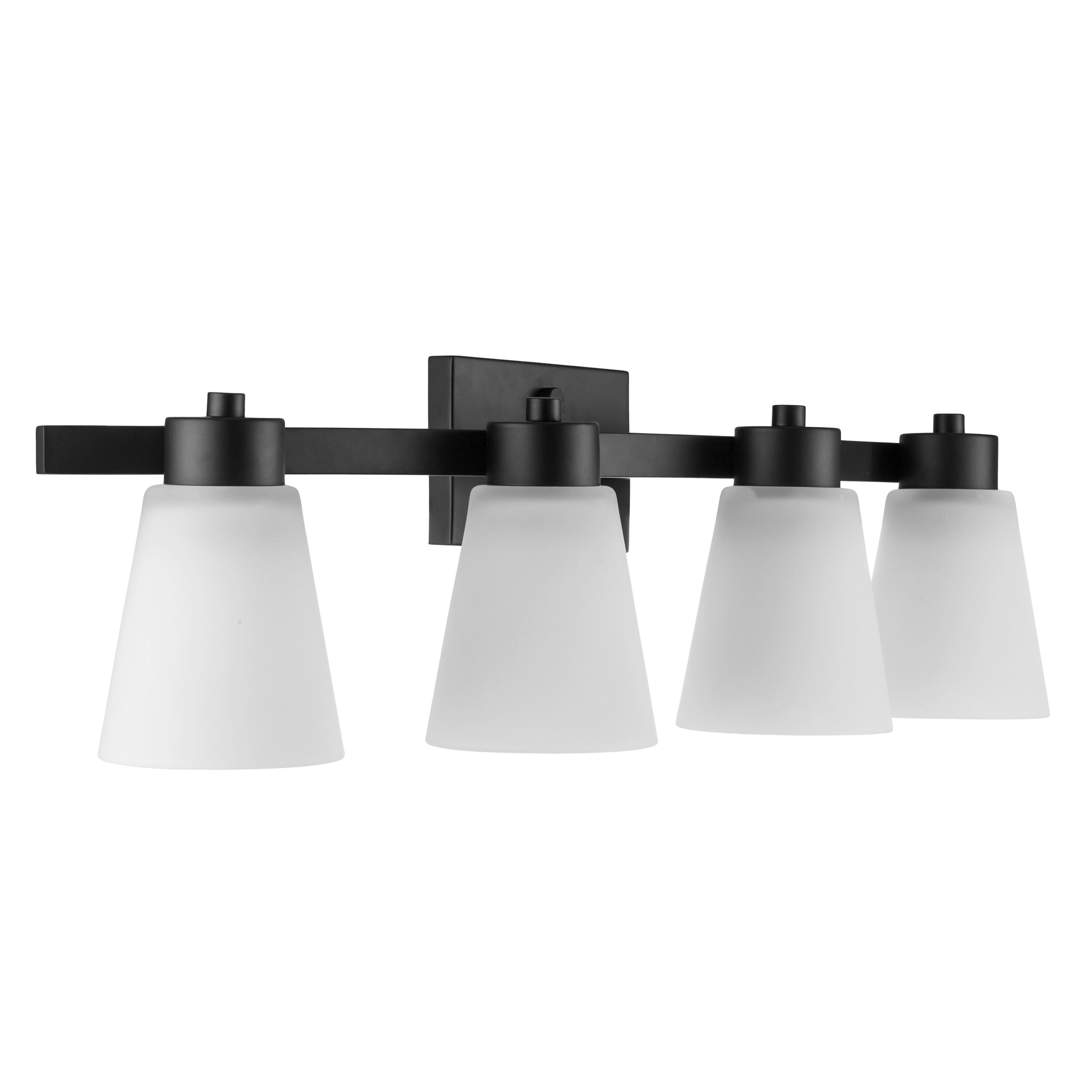 Prominence Home Fairendale 4-Light Matte Black Bathroom Vanity Light with Frosted Glass Shade