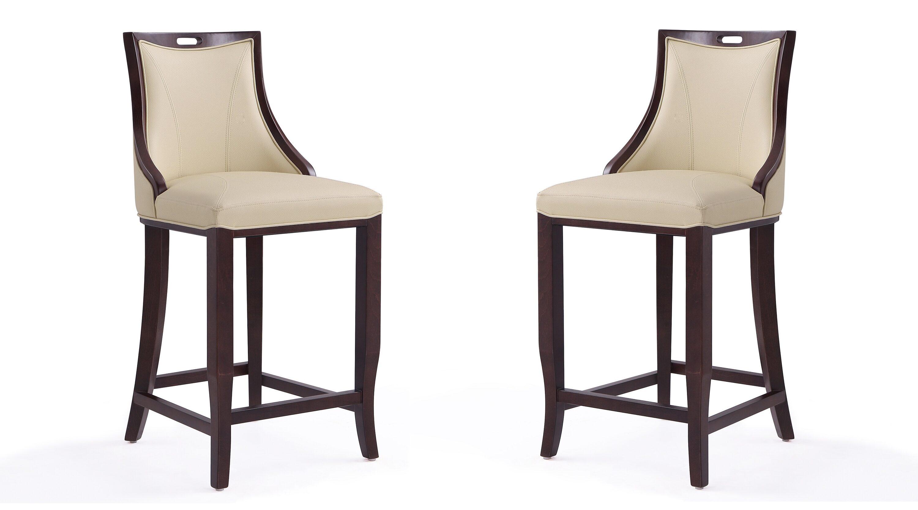 Set of 2 Emperor Upholstered Beech Wood Faux Leather Barstools - Manhattan Comfort