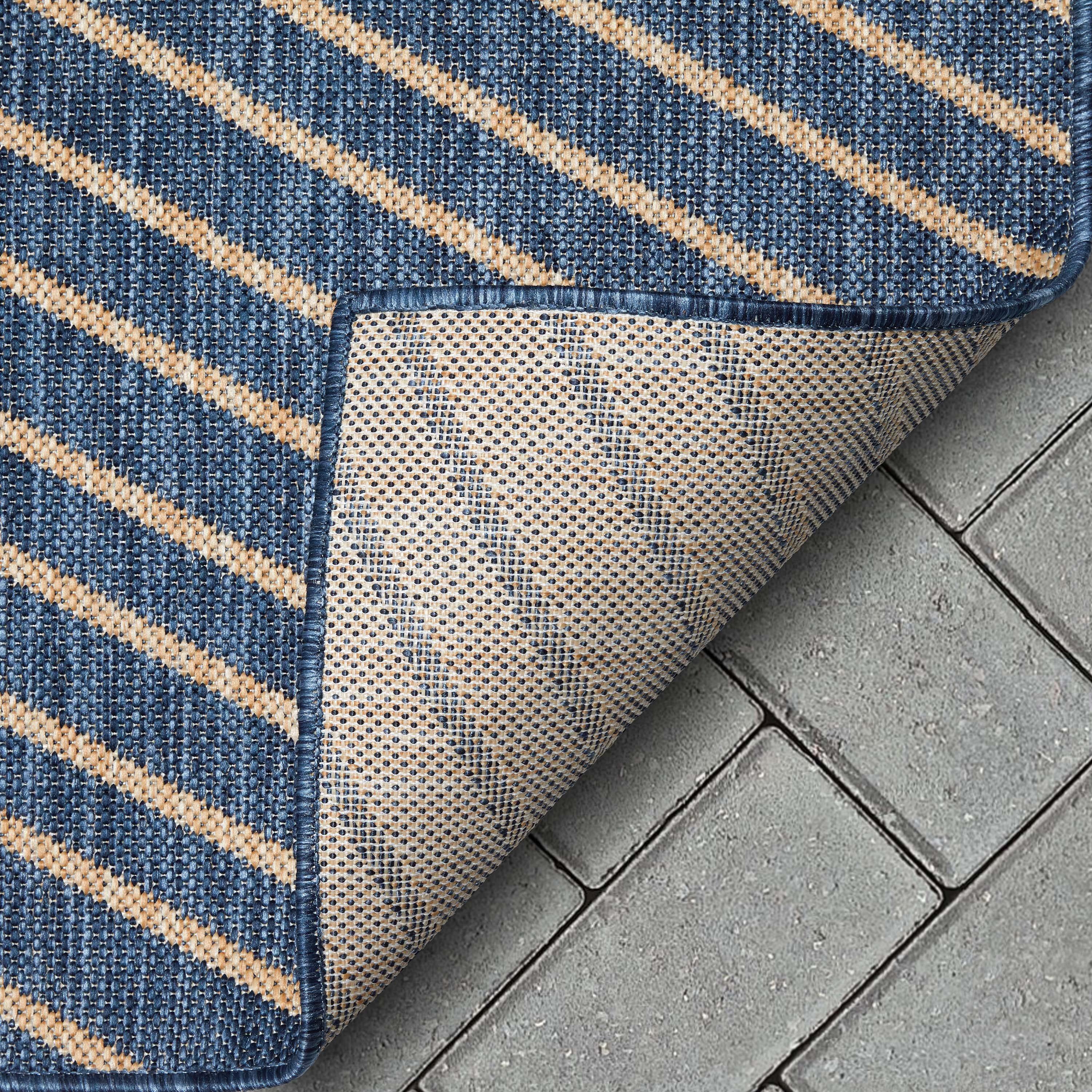 Marshanna Linden Modern Stripes Indoor/Outdoor Blue Flat-Weave Rug