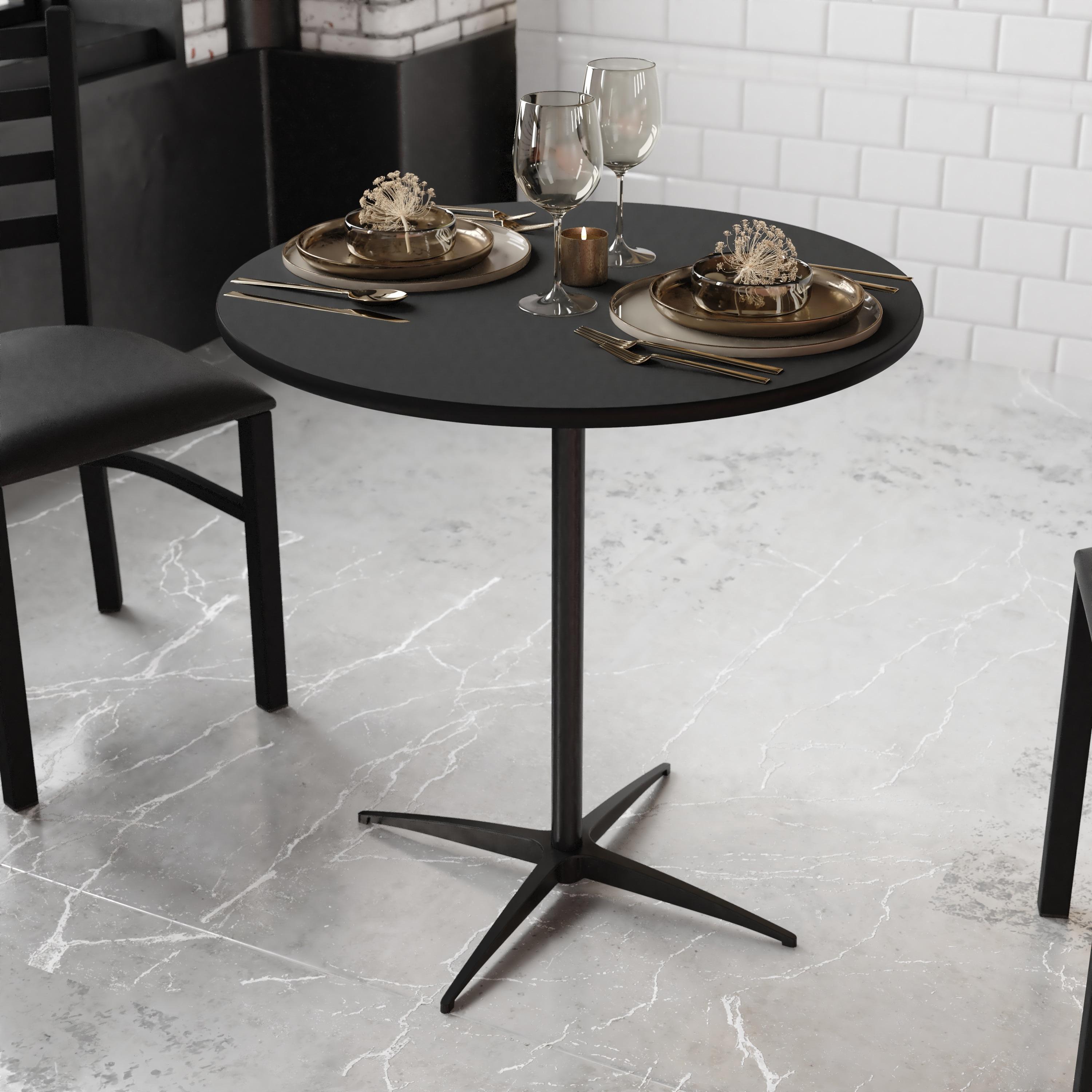 Flash Furniture Lars 30'' Round Wood Cocktail Table with 30'' and 42'' Columns, Black