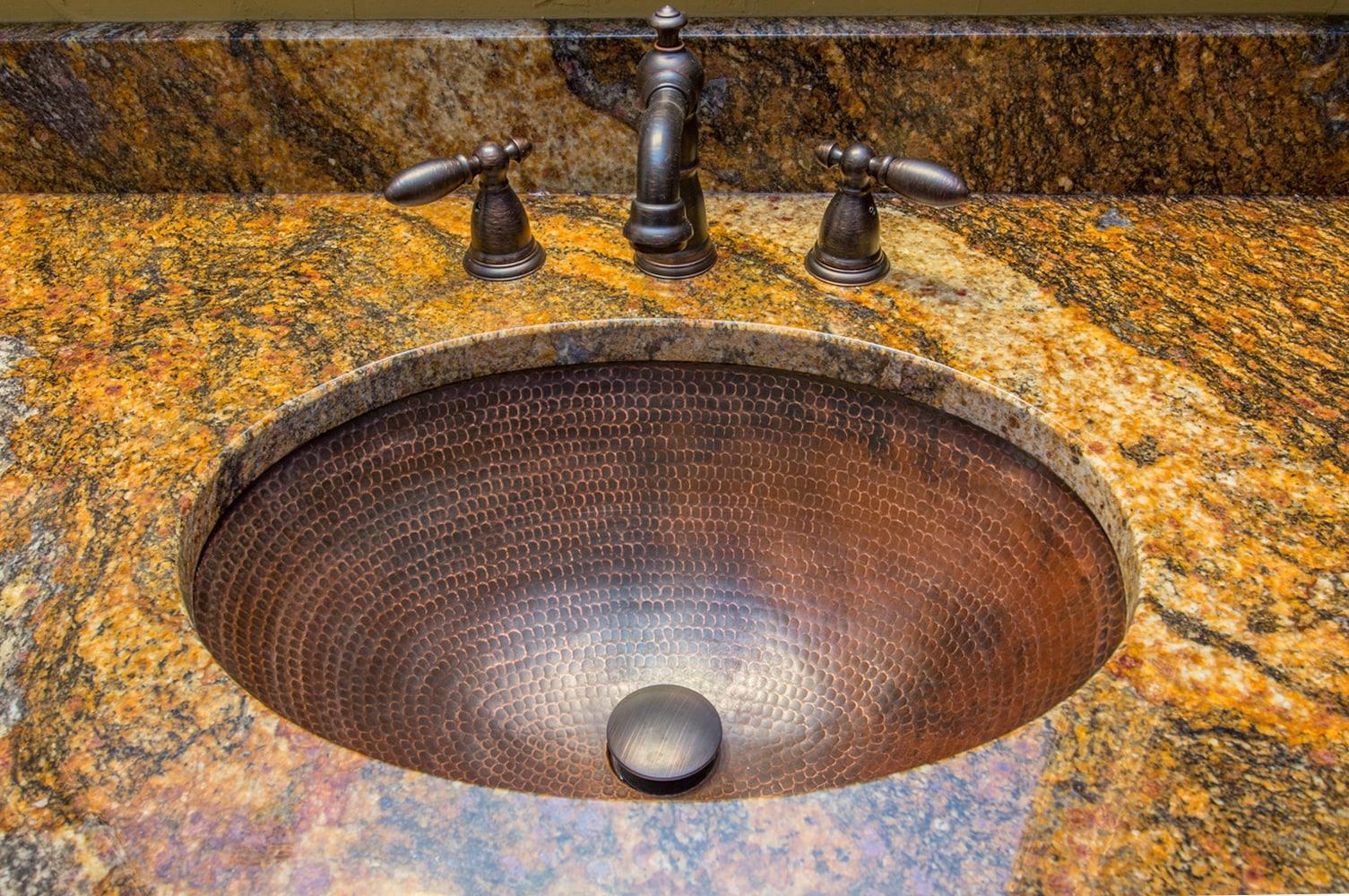 17" Oval Under Counter Hammered Copper Bathroom Sink