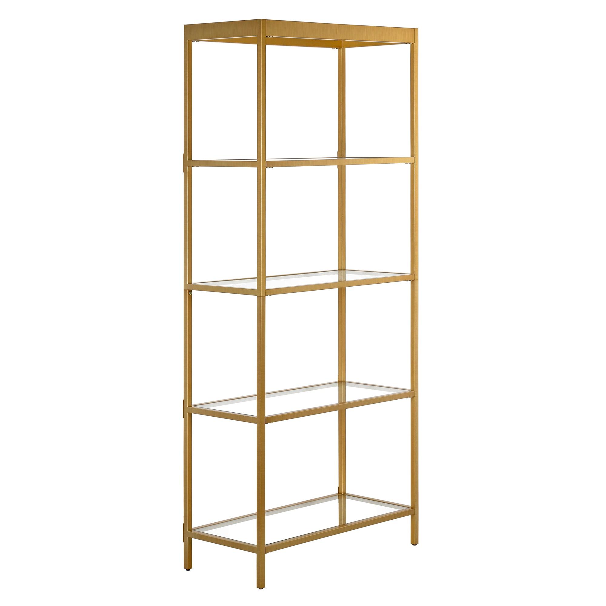 Aurelia 70'' Brass and Tempered Glass Minimalist Bookcase