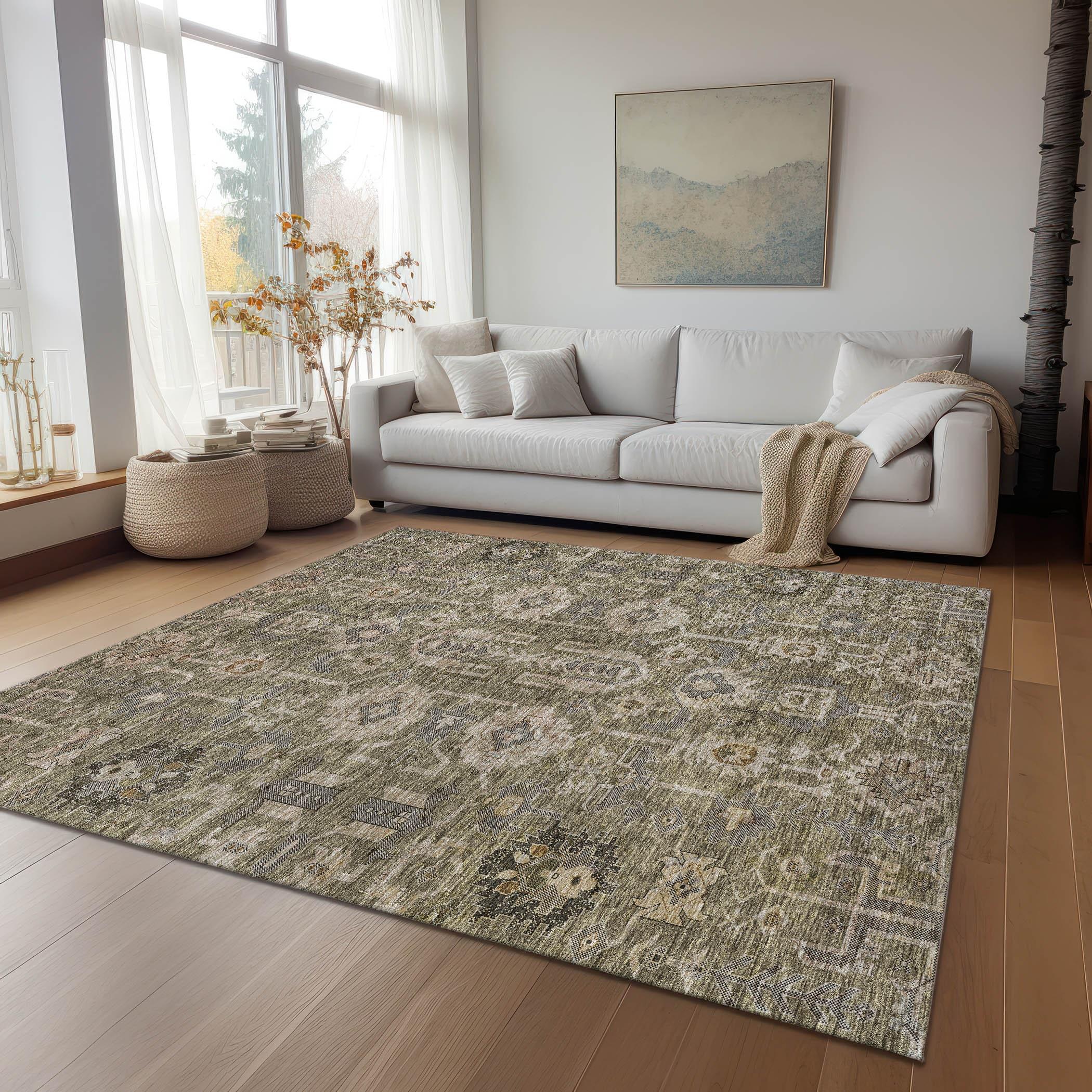 Brown Rectangular Synthetic Flat Woven Washable Area Rug