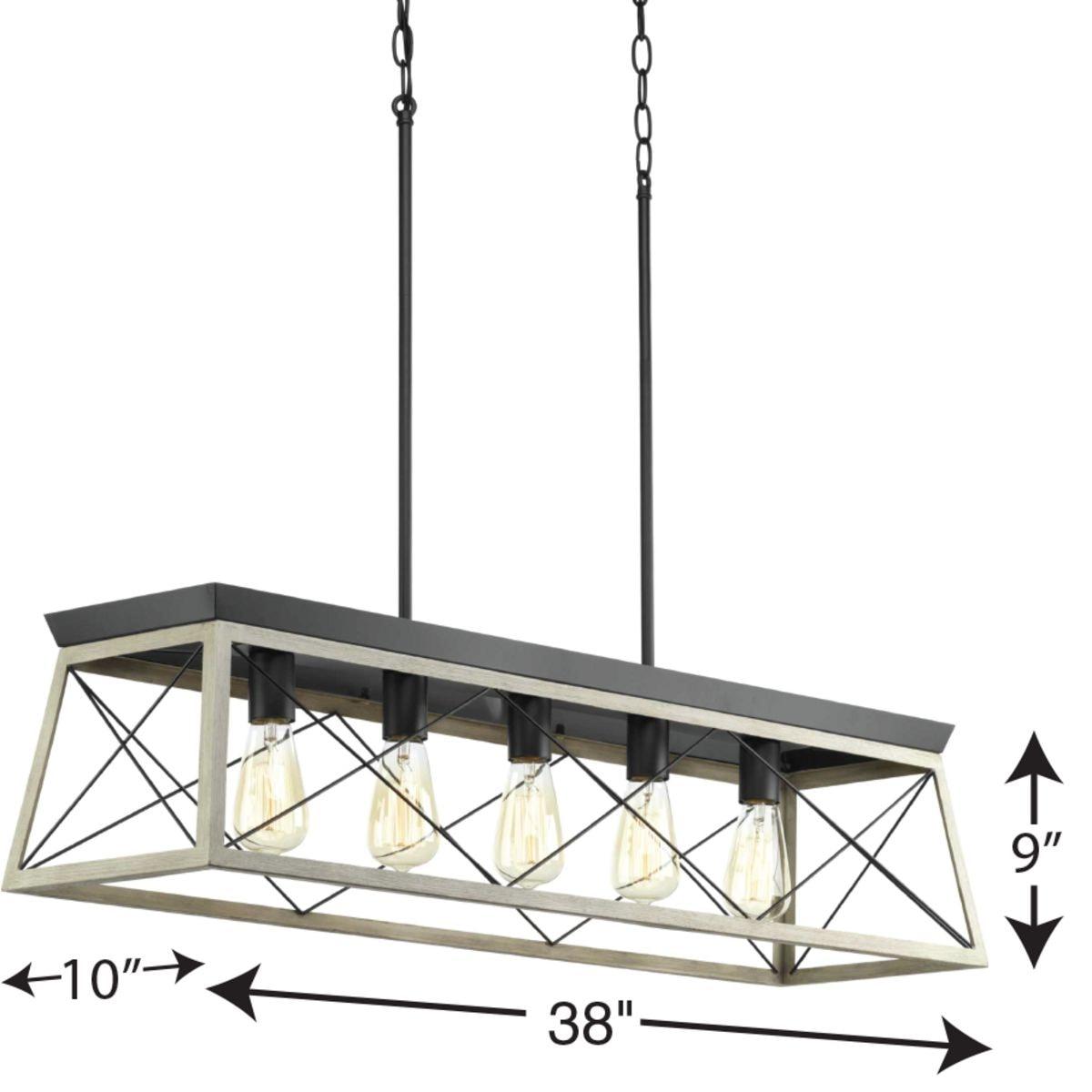 Progress Lighting Briarwood 5-Light Linear Chandelier, Steel, Graphite Finish, Faux-Painted Wood Enclosure
