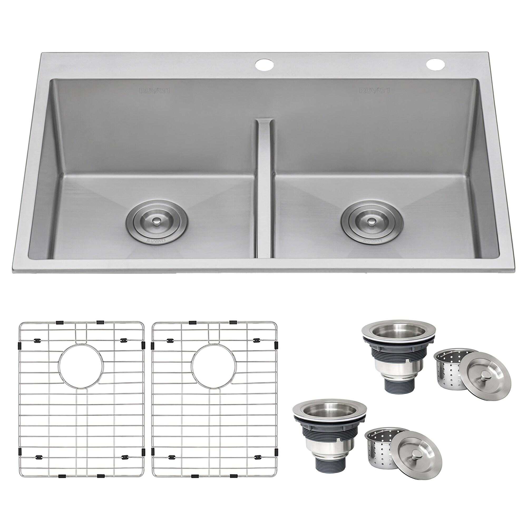 Ruvati 33 x 22 inch Drop-in 50/50Bowl Rounded Corners Topmount Stainless Steel Kitchen Sink