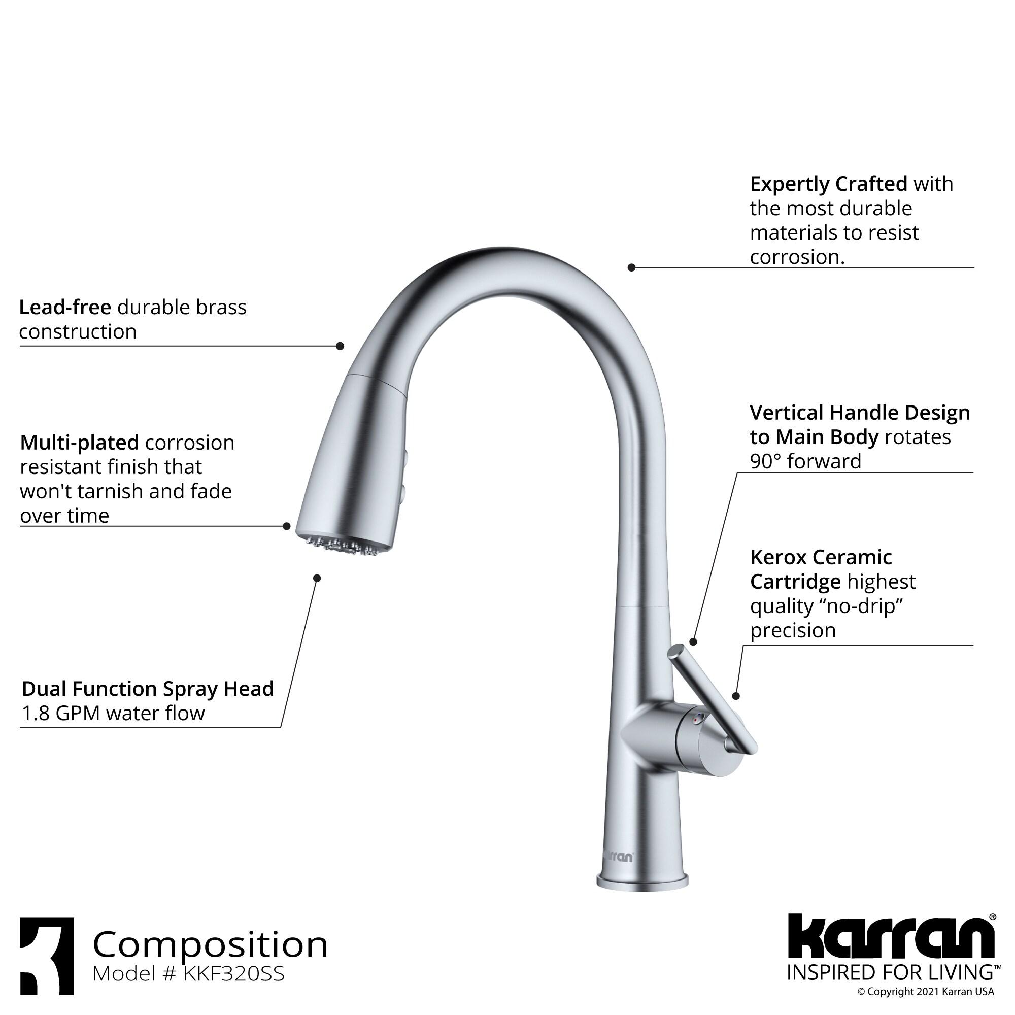 Karran Kentland Single Handle Pull Down Sprayer Kitchen Faucet