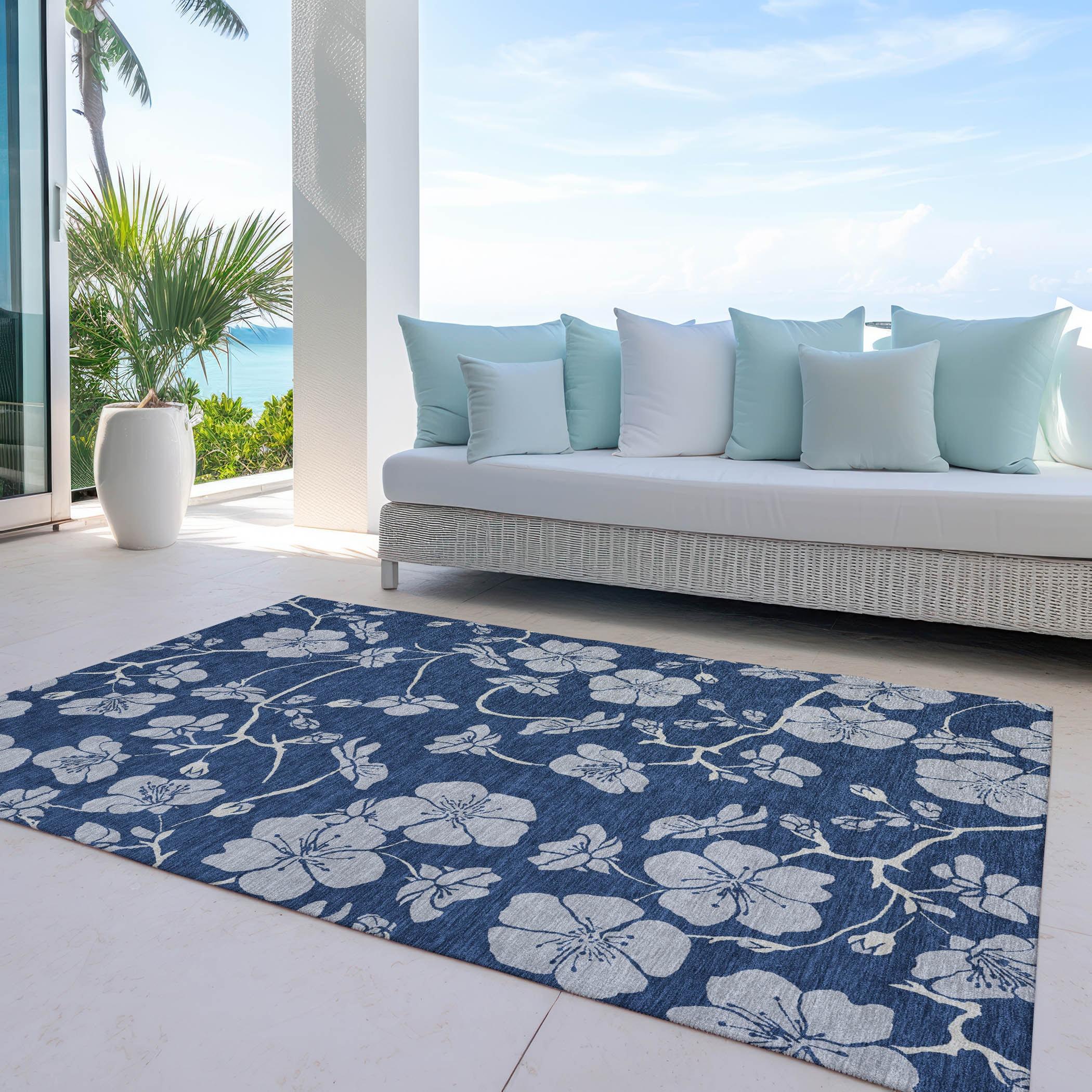 Machine Washable Indoor/Outdoor Chayden ACN1034 Navy 3' x 5' Rug
