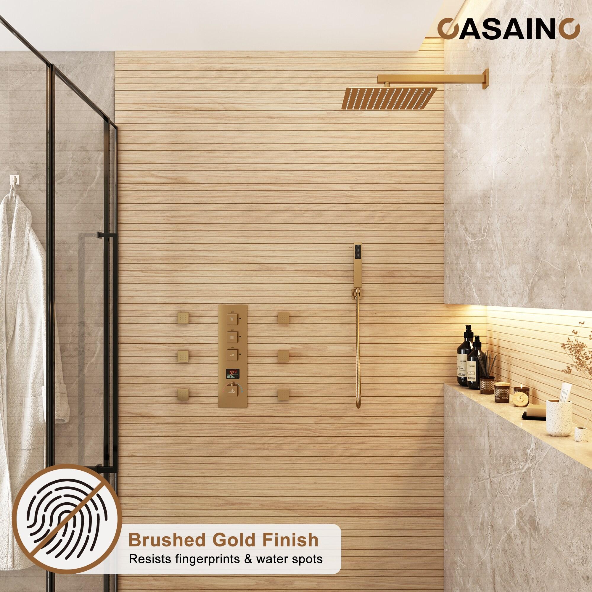 CASAINC KCHS0017-12BG 12 Inch Rainfall Thermostatic Shower System with Body Spray and Temperature Display