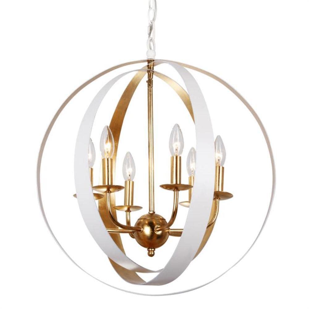 Six Light Sphere Chandelier-Matte White/Antique Gold Finish    -Traditional Installation Crystorama Lighting 585-Mt-Ga