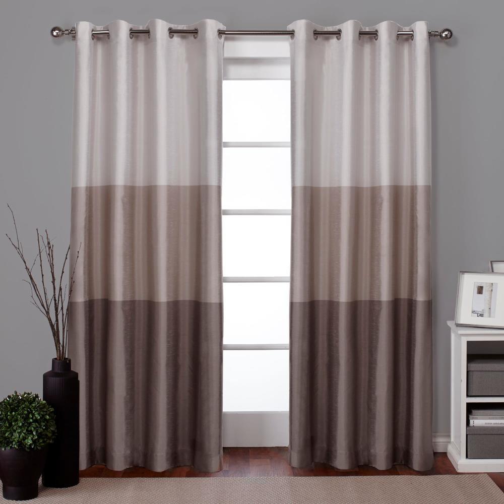 Set of 2 96"x54" Chateau Striped Faux Silk Grommet Top Window Curtain Panel Taupe: Room Darkening Drapes, Exclusive Home