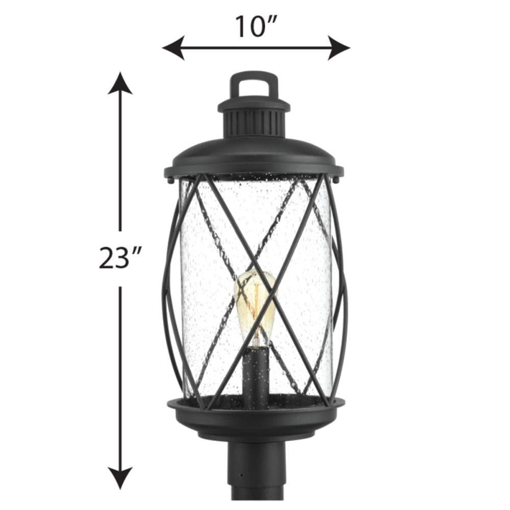 Progress Lighting Hollingsworth 1-Light Outdoor Black Post Lantern with Clear Seeded Glass