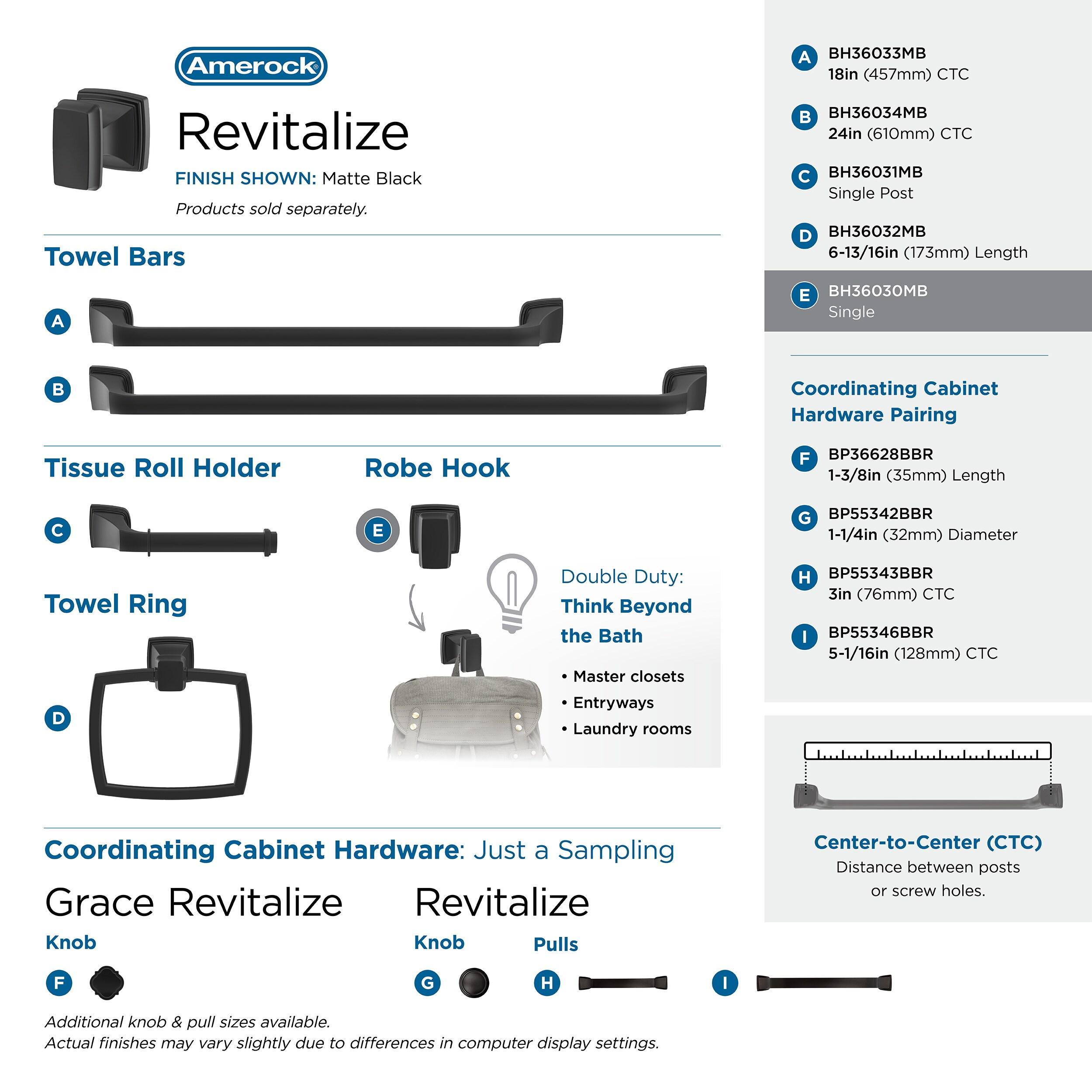 Amerock Revitalize Matte Black Single Prong Robe Hook
