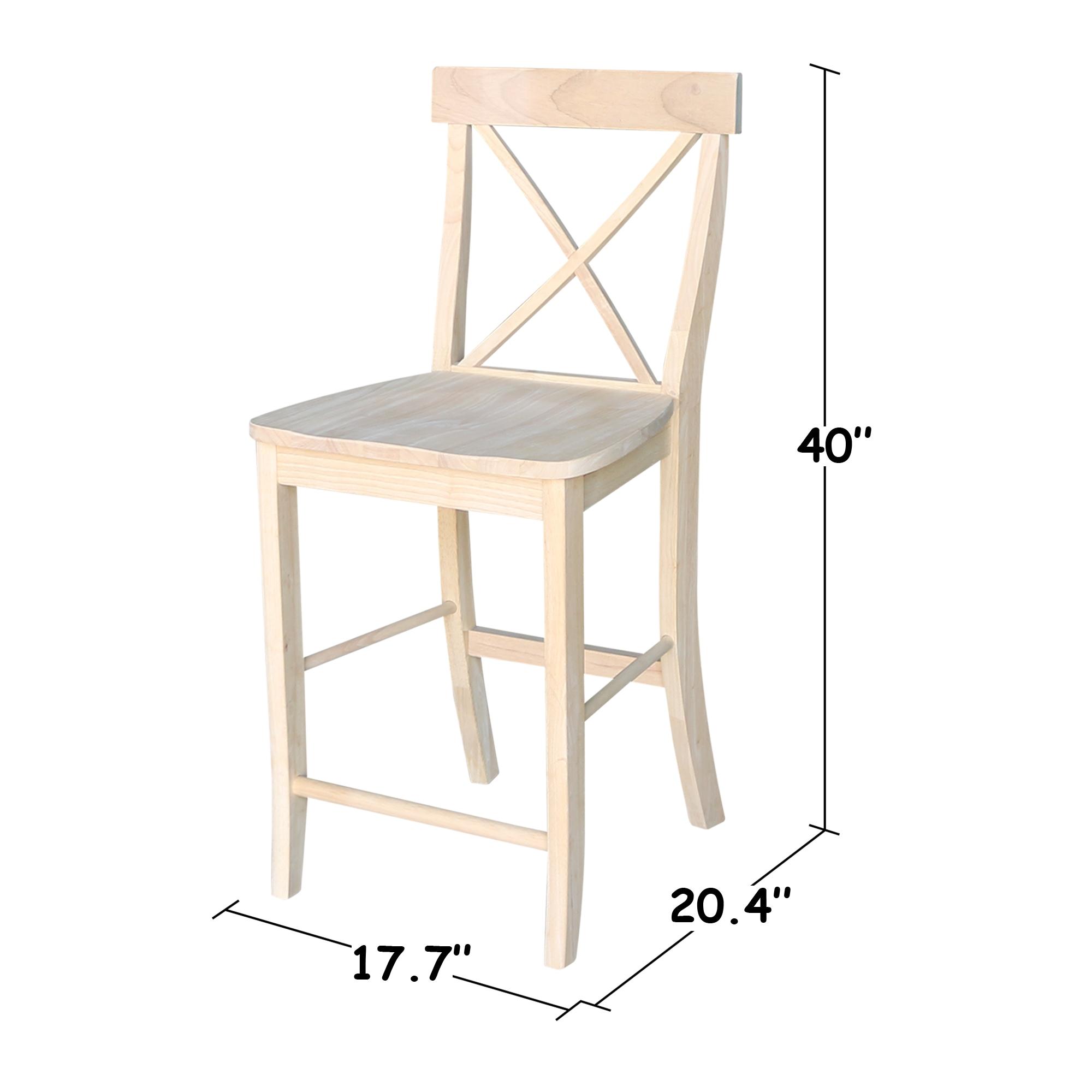 24" X Back Counter Height Barstool Unfinished - International Concepts: Hardwood Frame, Square Seat