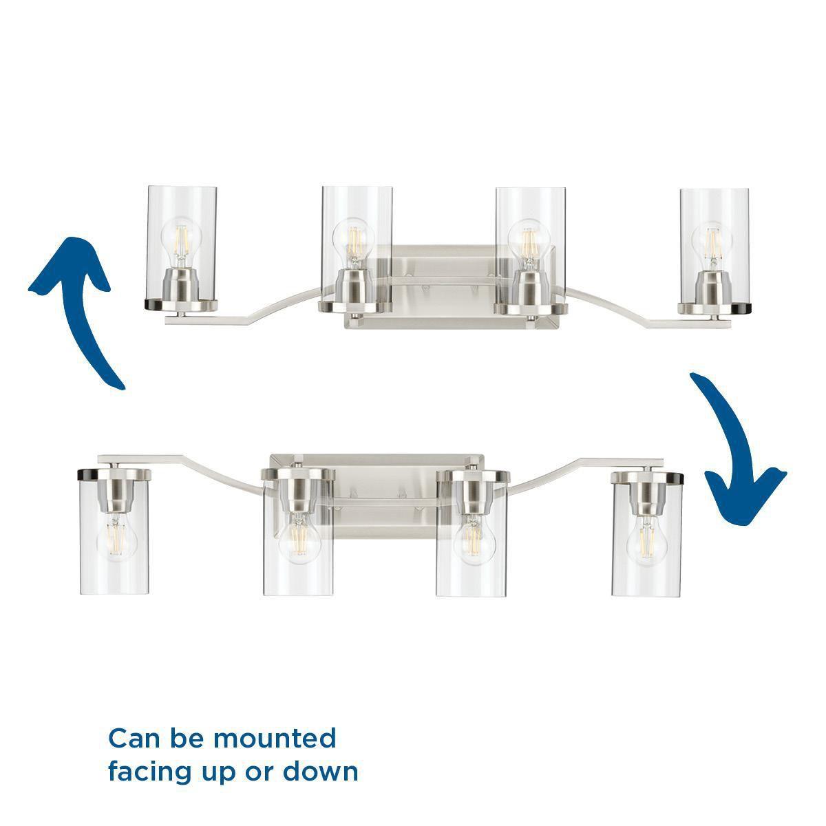 Progress Lighting Lassiter 4-Light Bath Light, Brushed Nickel, Clear Glass Shades