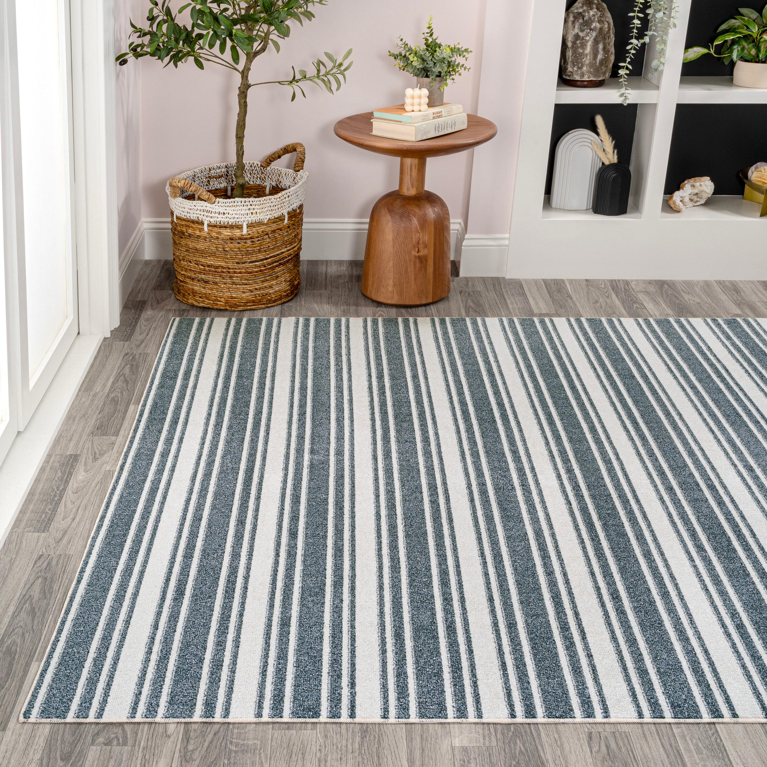 JONATHAN Y Fawning Two-Tone Striped Classic Low-Pile Machine-Washable Cream/Dark Gray 8 ft. x 10 ft. Area Rug