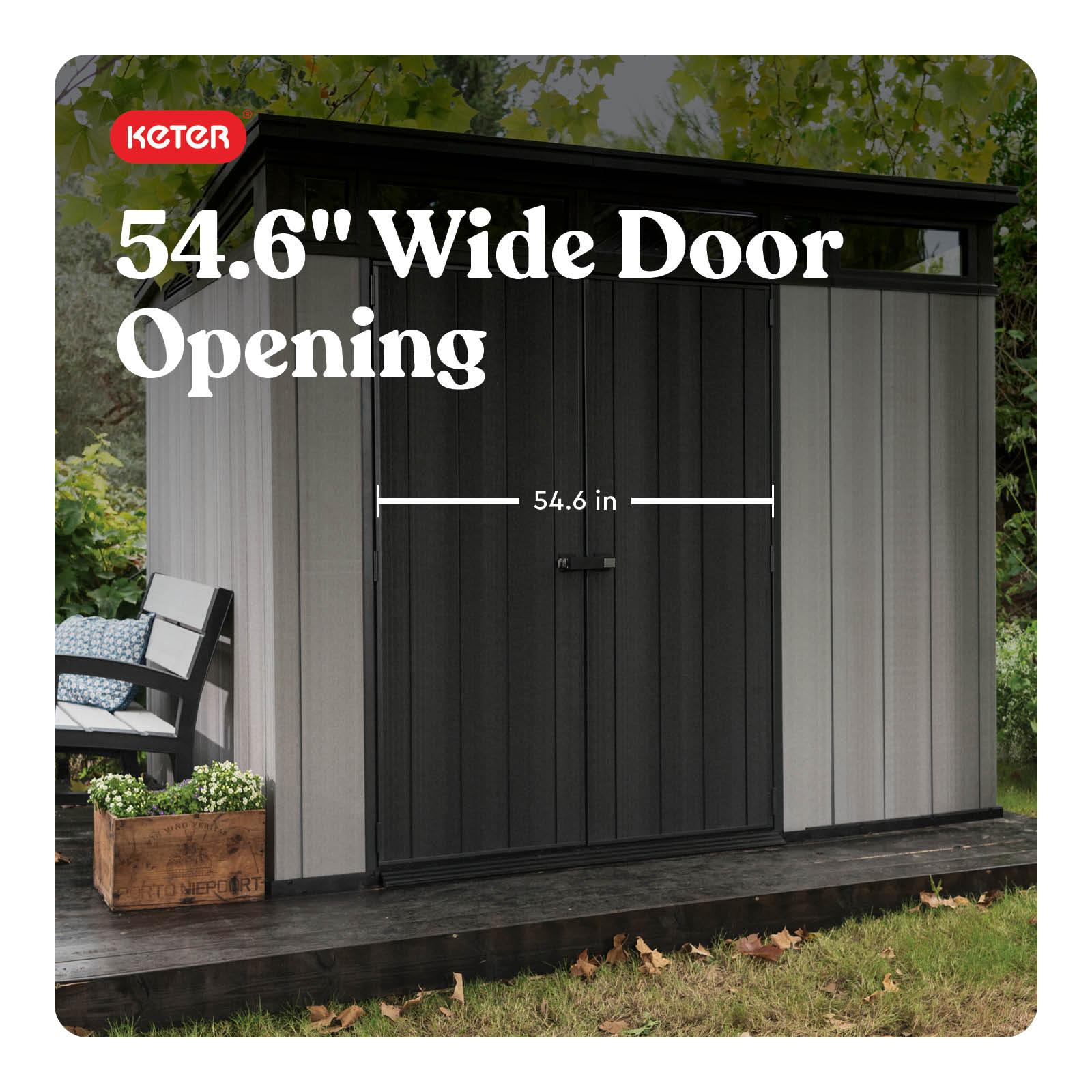 Keter Keter Artisan 9x7 ft. Modern Durable Resin Outdoor Storage Shed With Floor and Double Doors for Garden Patio Furniture and Tools, Grey