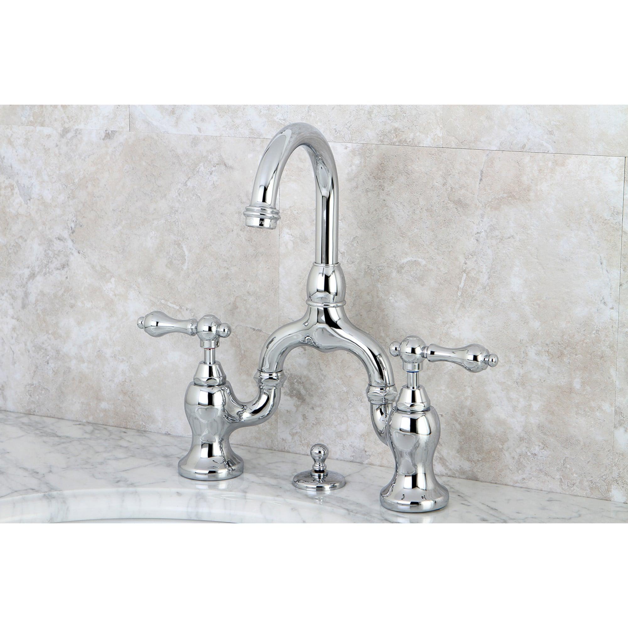Kingston Brass French Country Two-Handle 3-Hole Deck Mount Bridge Bathroom Faucet with Brass Pop-Up