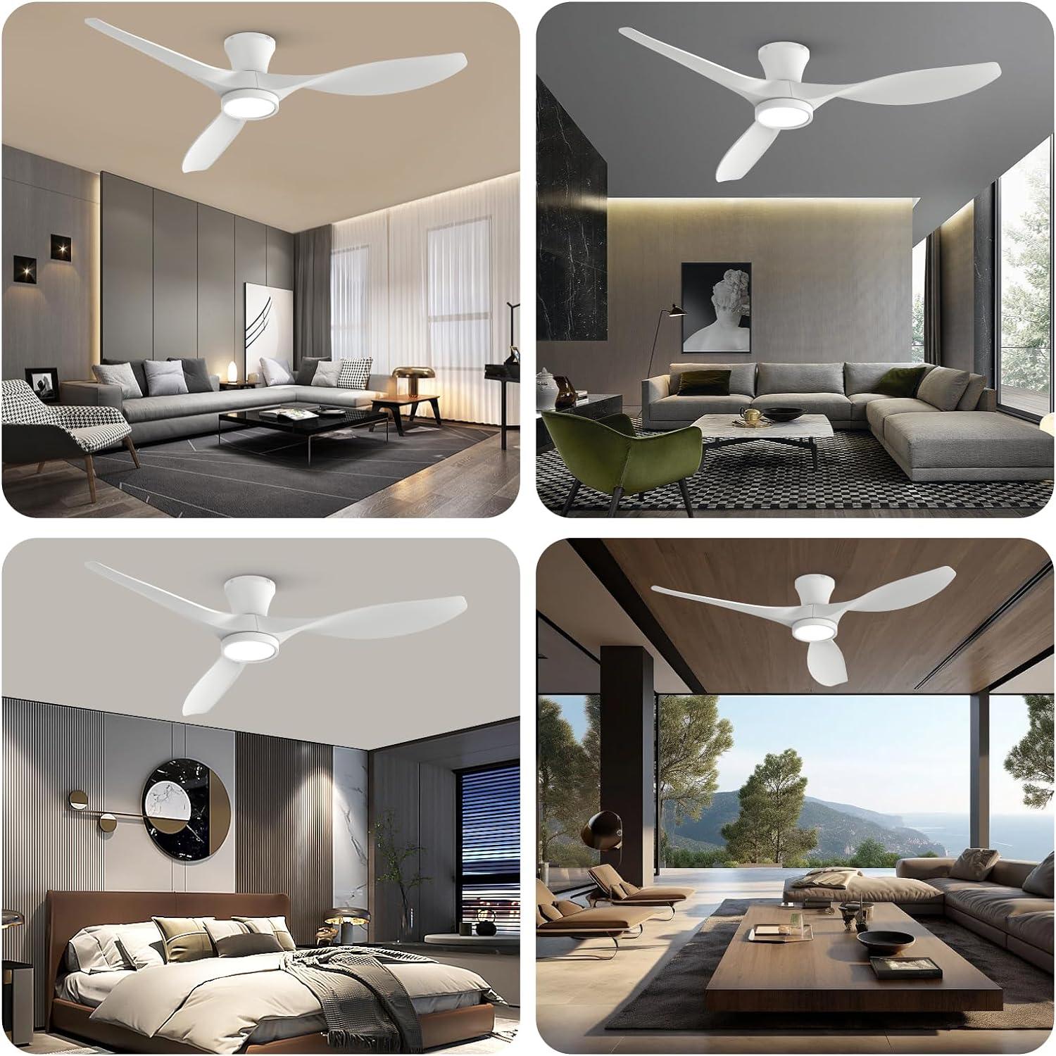 TALOYA AeroFan 52-in Integrated LED Flush Mount Matt White with Matte Blades Ceiling Fan With Light and Remote ( 3 -Blade )