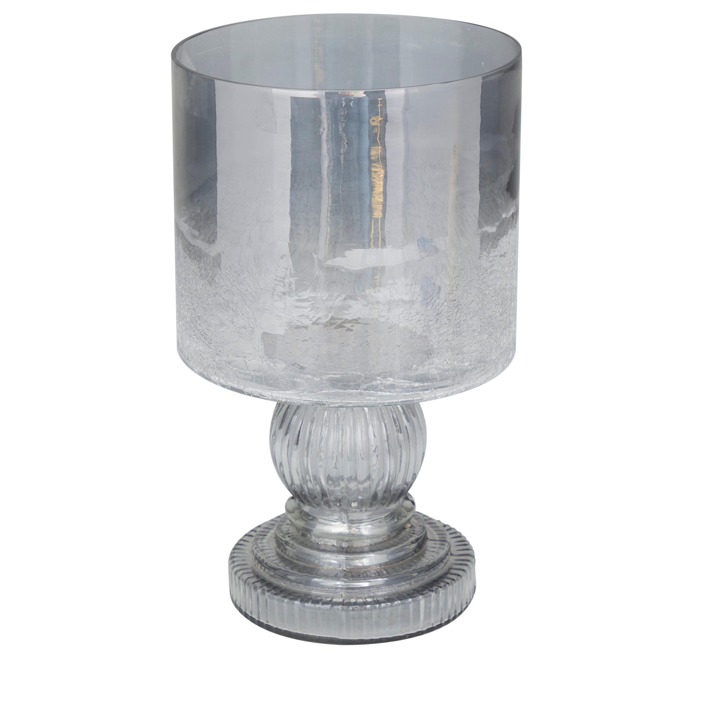 DecMode Black Glass Handmade Turned Style Pillar Hurricane Lamp with Smoked Glass Finish