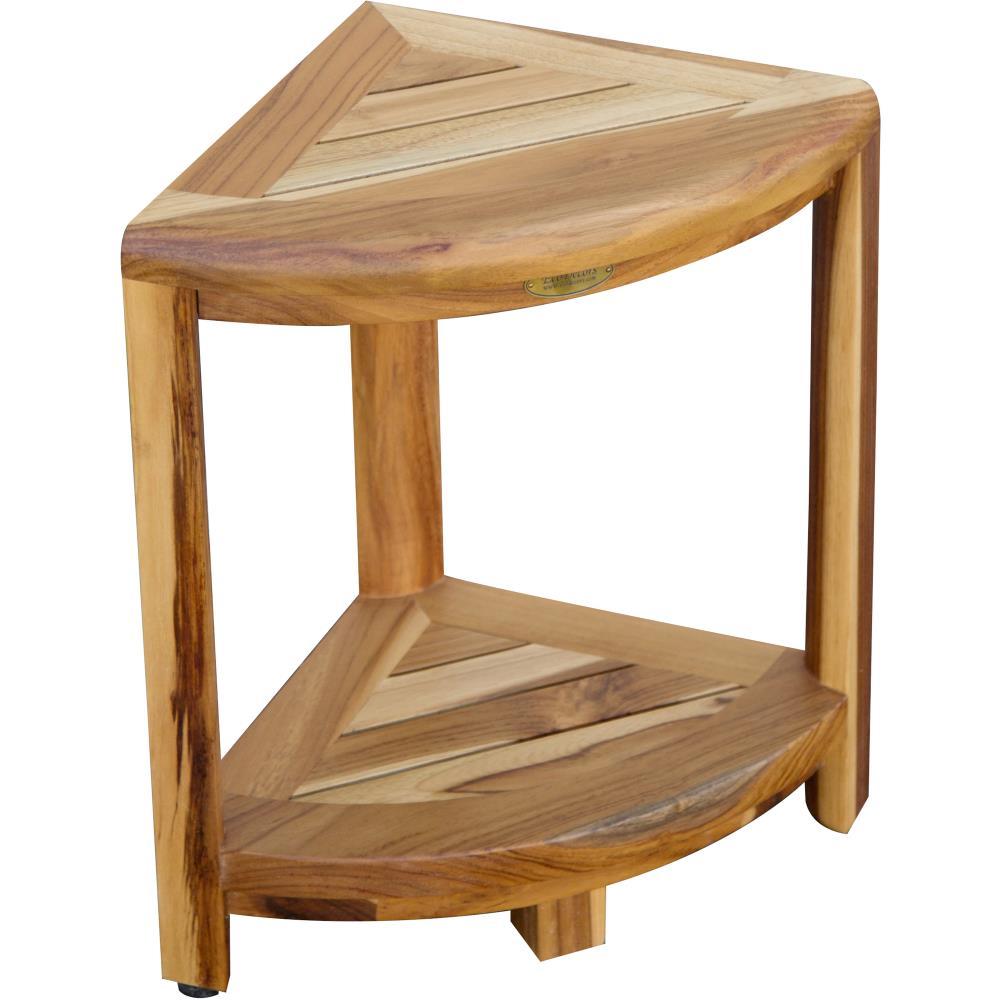 12" SnazzyCorner ED980 Wide Teak Shower Bench with Shelf - EcoDecors