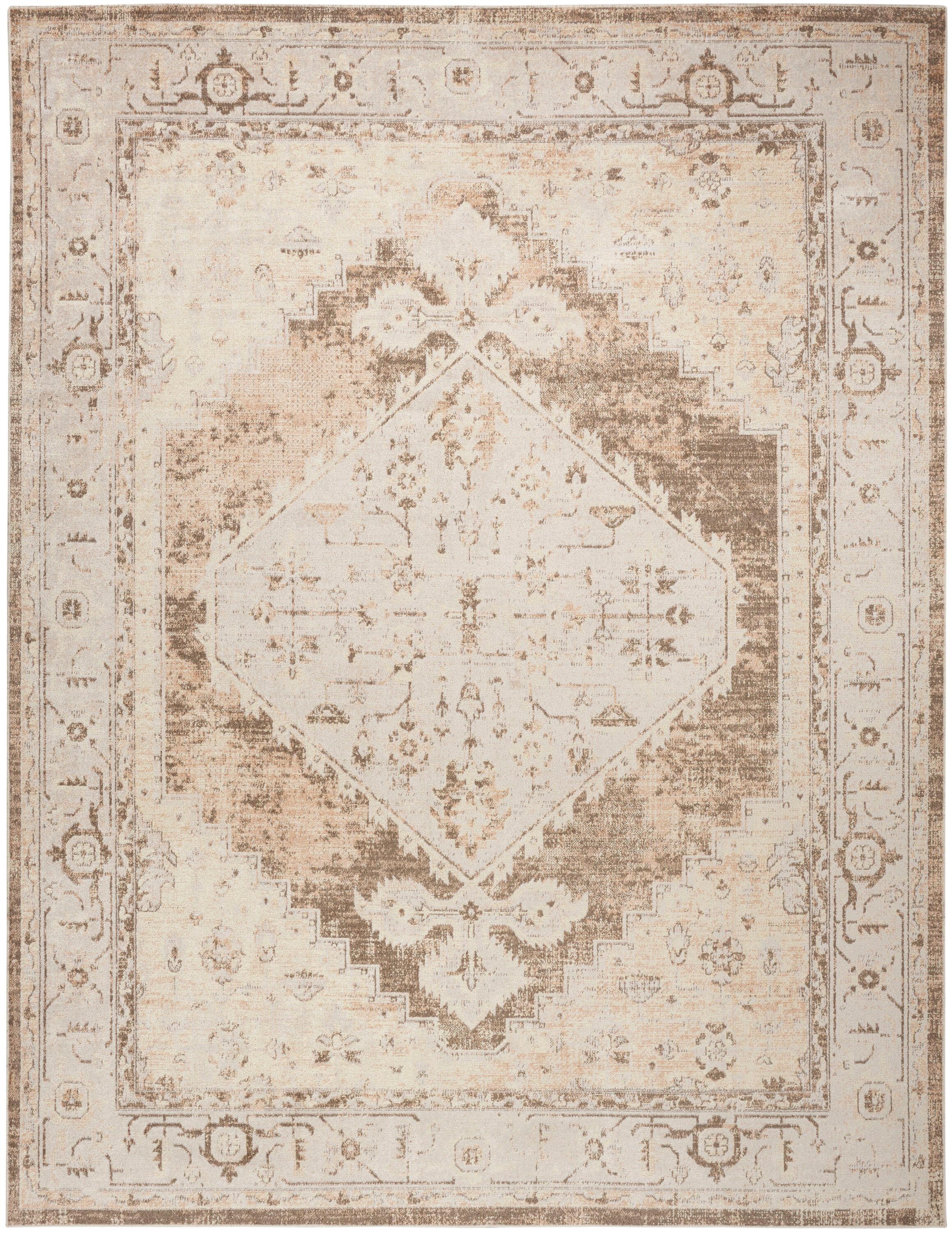 Astra Oriental Machine Washable Power Loom Polyester Area Rug in Beige