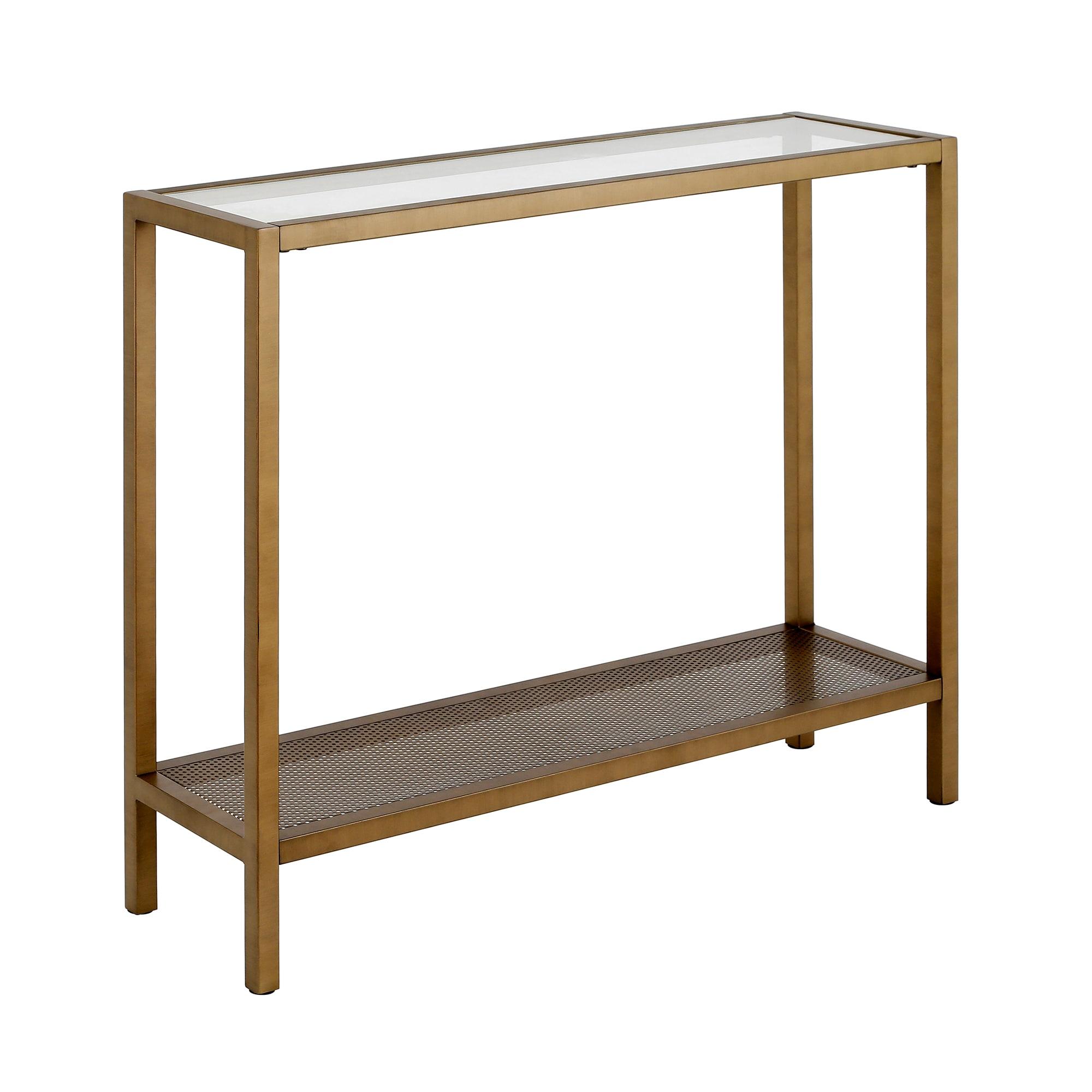 Evelyn&Zoe Rigan 36" Wide Rectangular Console Table, Brass