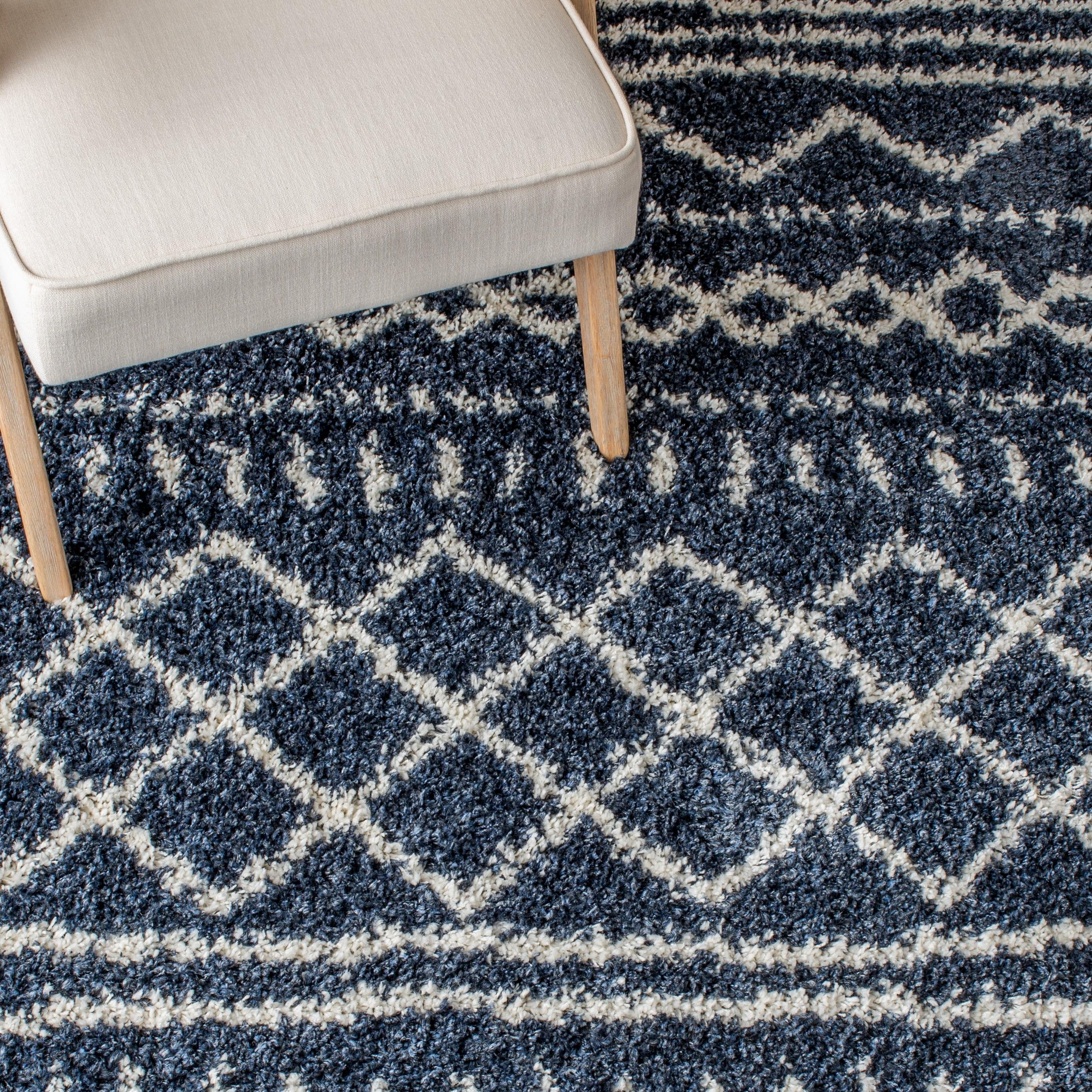 SAFAVIEH Arizona Teagan Geometric Shag Area Rug, Slate Blue/Ivory, 5'1" x 7'6"
