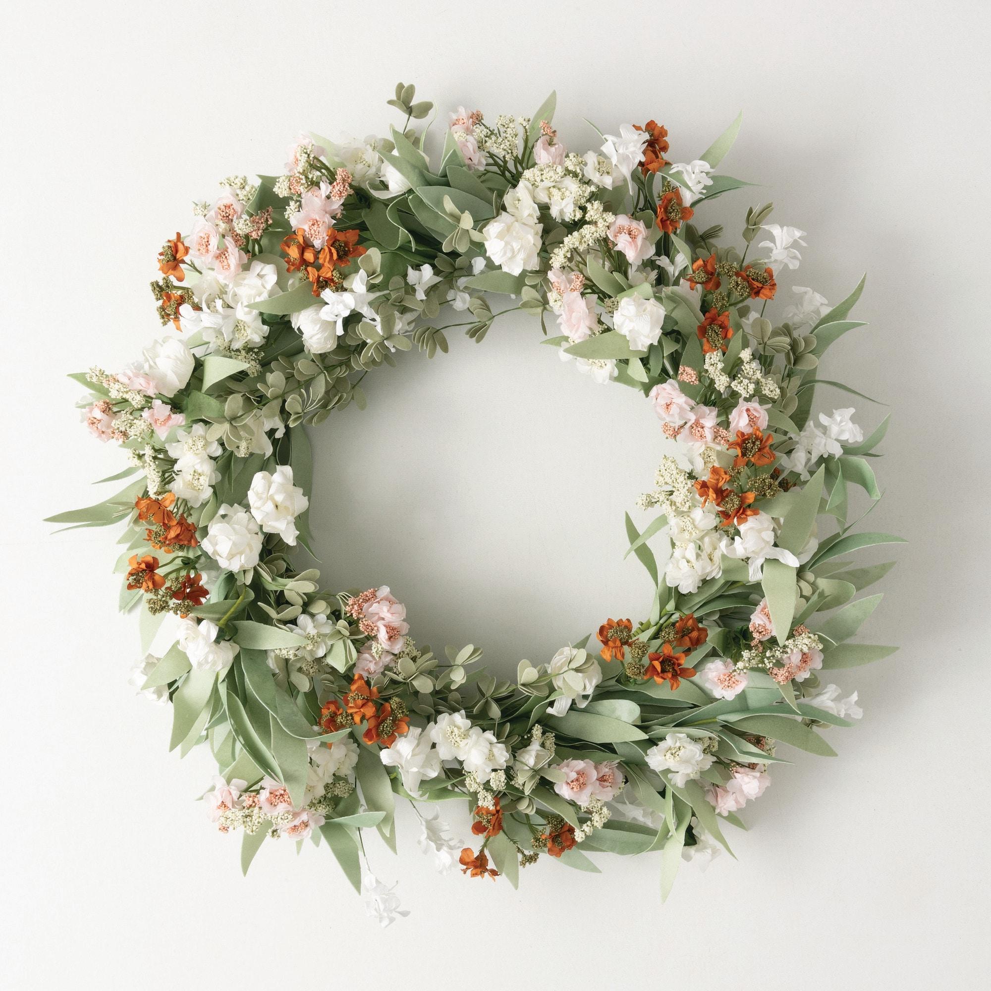 Primrue Artificial Mixed Wild Flower Wreath; White