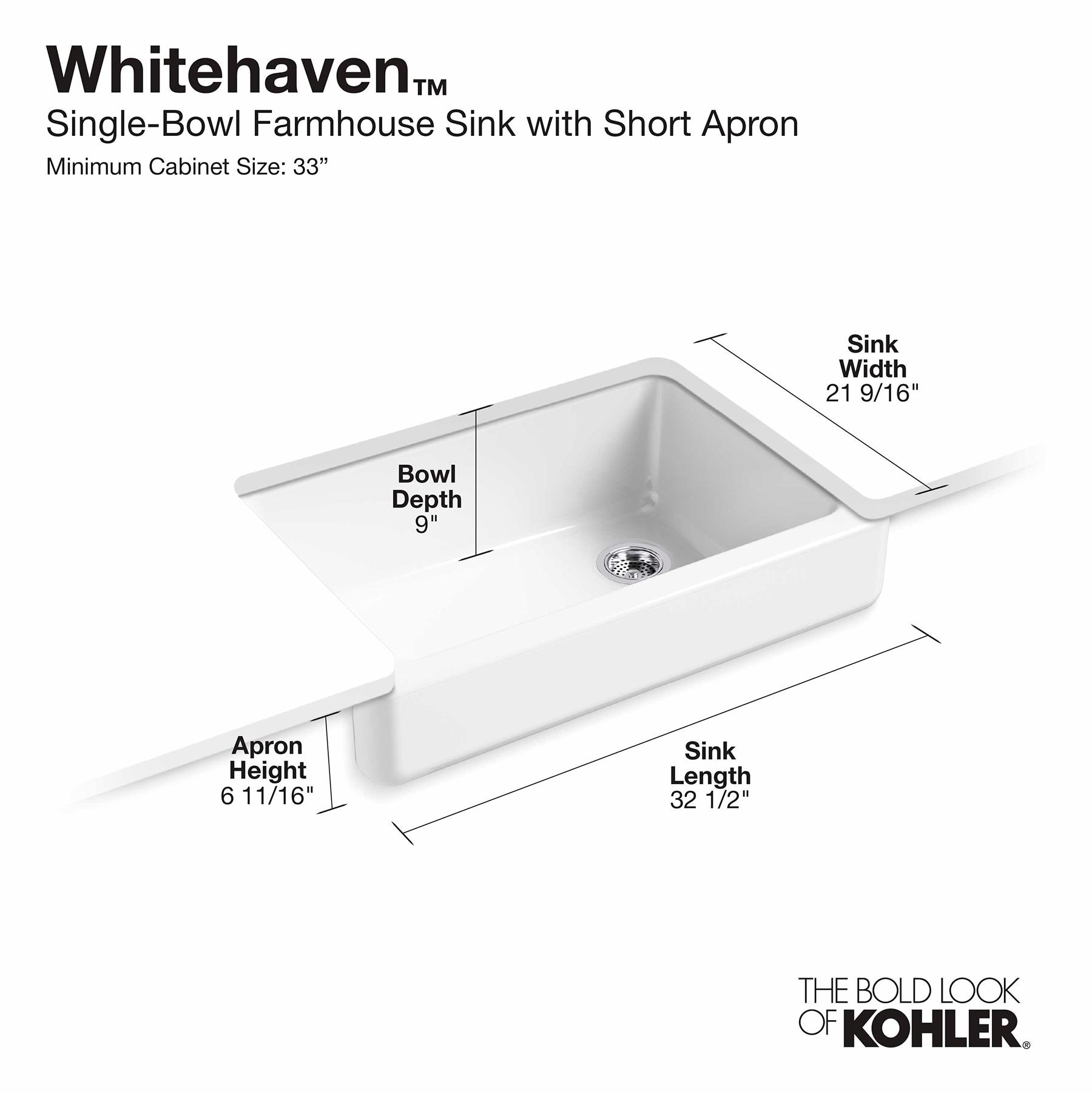 Whitehaven® Self-Trimming 32-1/2" L x 21-9/16" W x 9-5/8" Under-Mount Single-Bowl Sink with Short Apron