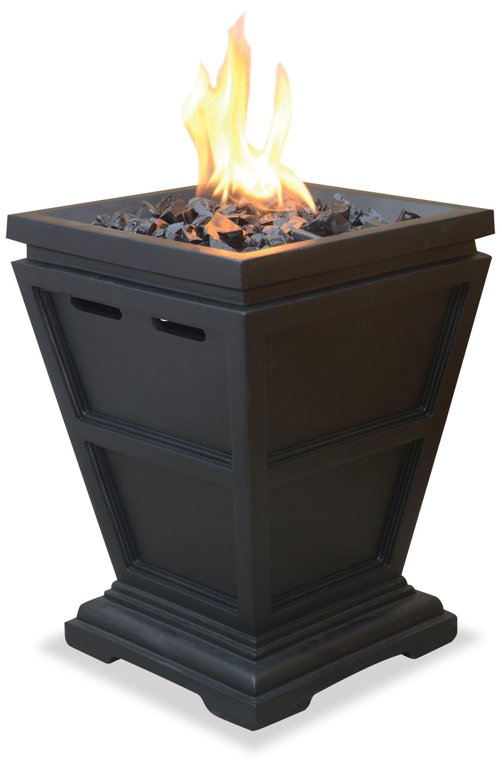 Black Steel Square Liquid Propane Fire Pit with Decorative Fire Glass