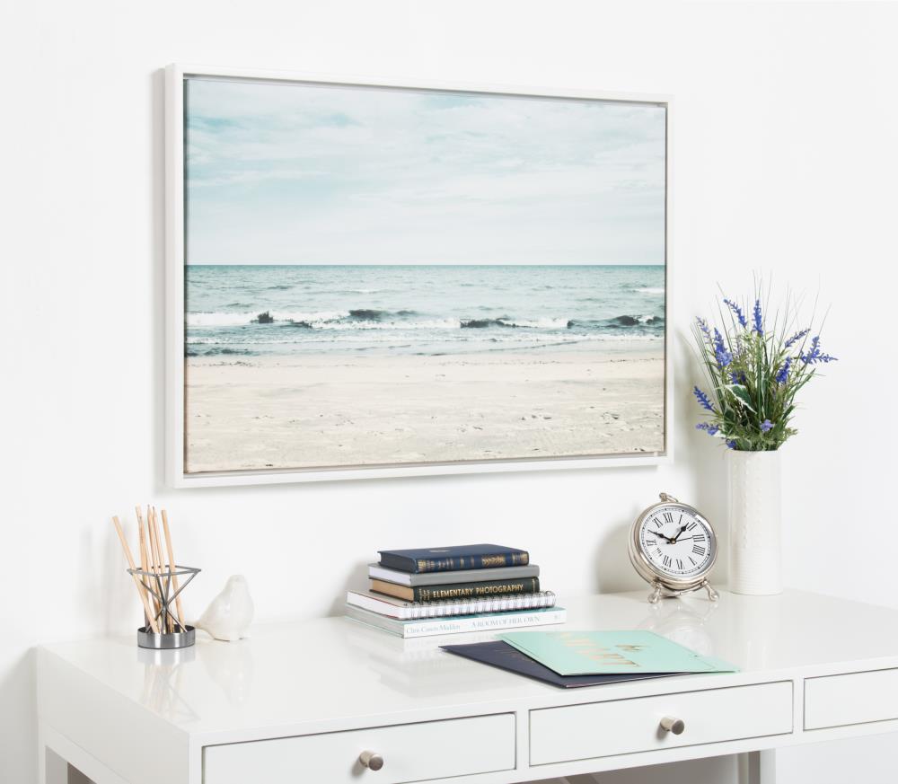 23" x 33" Sylvie Beach 2 Framed Canvas by F2 Images White - Kate and Laurel: Modern Wall Art, Ocean Screen Print, Sawtooth Back Mount