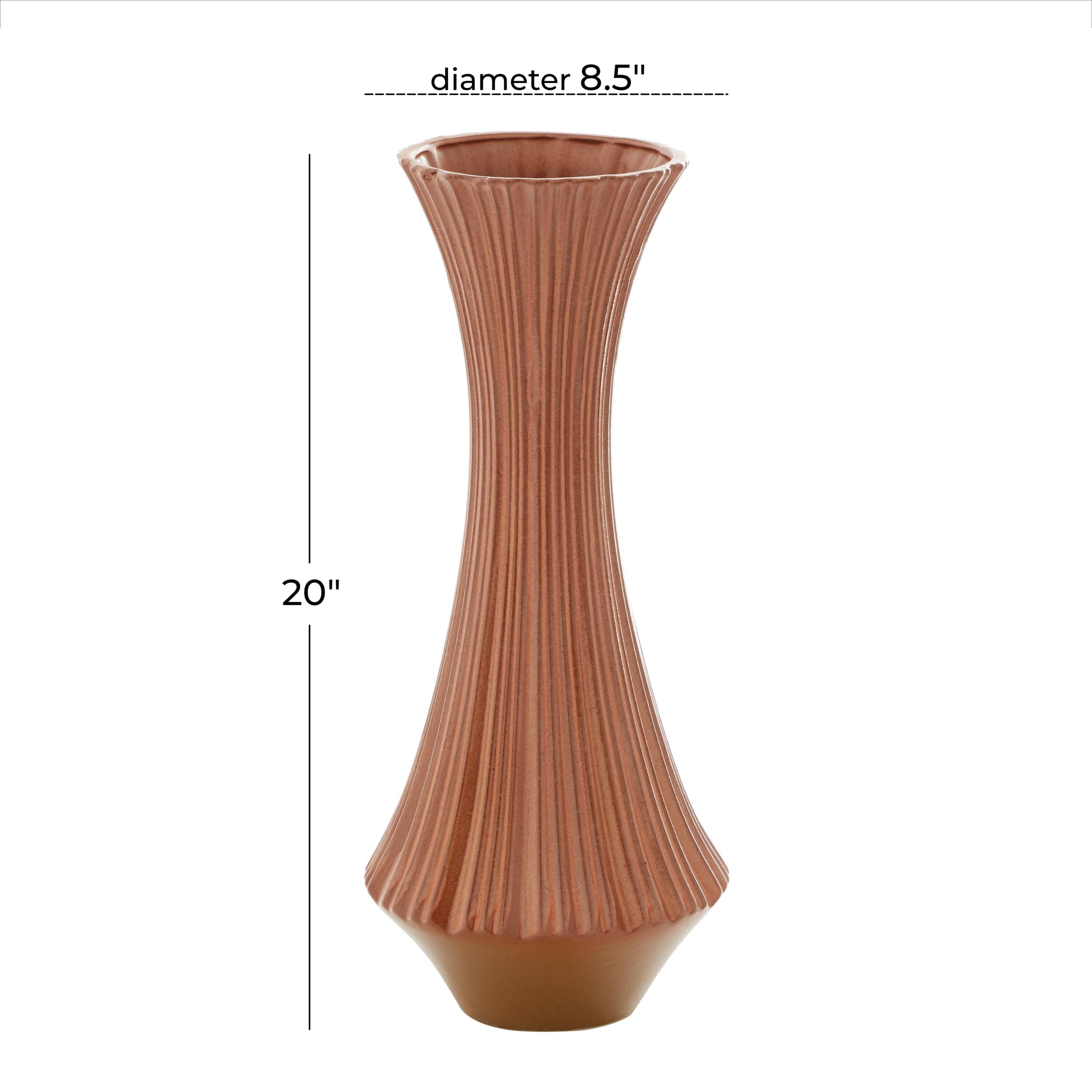 DecMode 20" Ribbed Orange Ceramic Vase