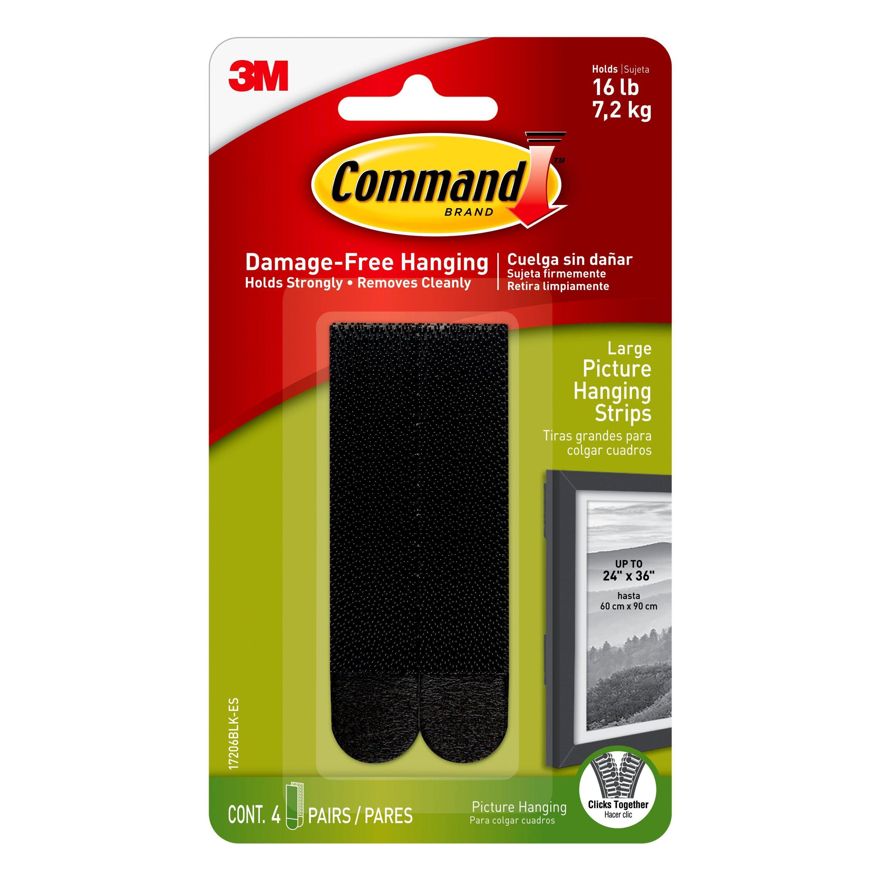 Command Large Picture Hanging Strips Black: Heavy Duty Adhesive, 3.649" Length, 0.751" Width, Plastic